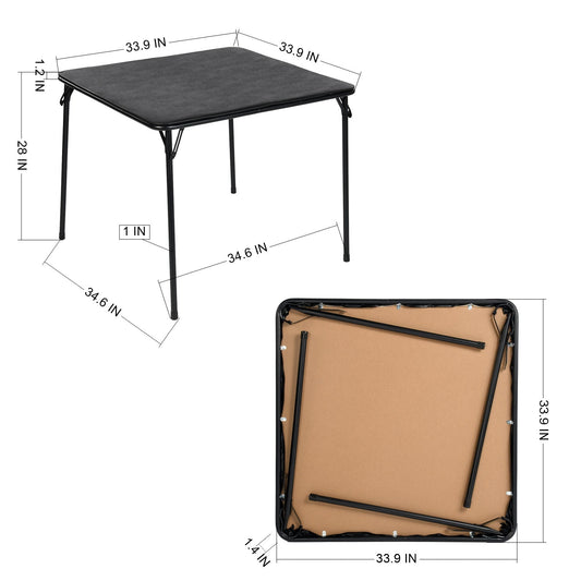 FurnitureR 2-Piece Folding Table and Chair Set for 1, Space-Saving Square Card Table with Single Stool, Ideal for Small Spaces, Home, Patio, Black