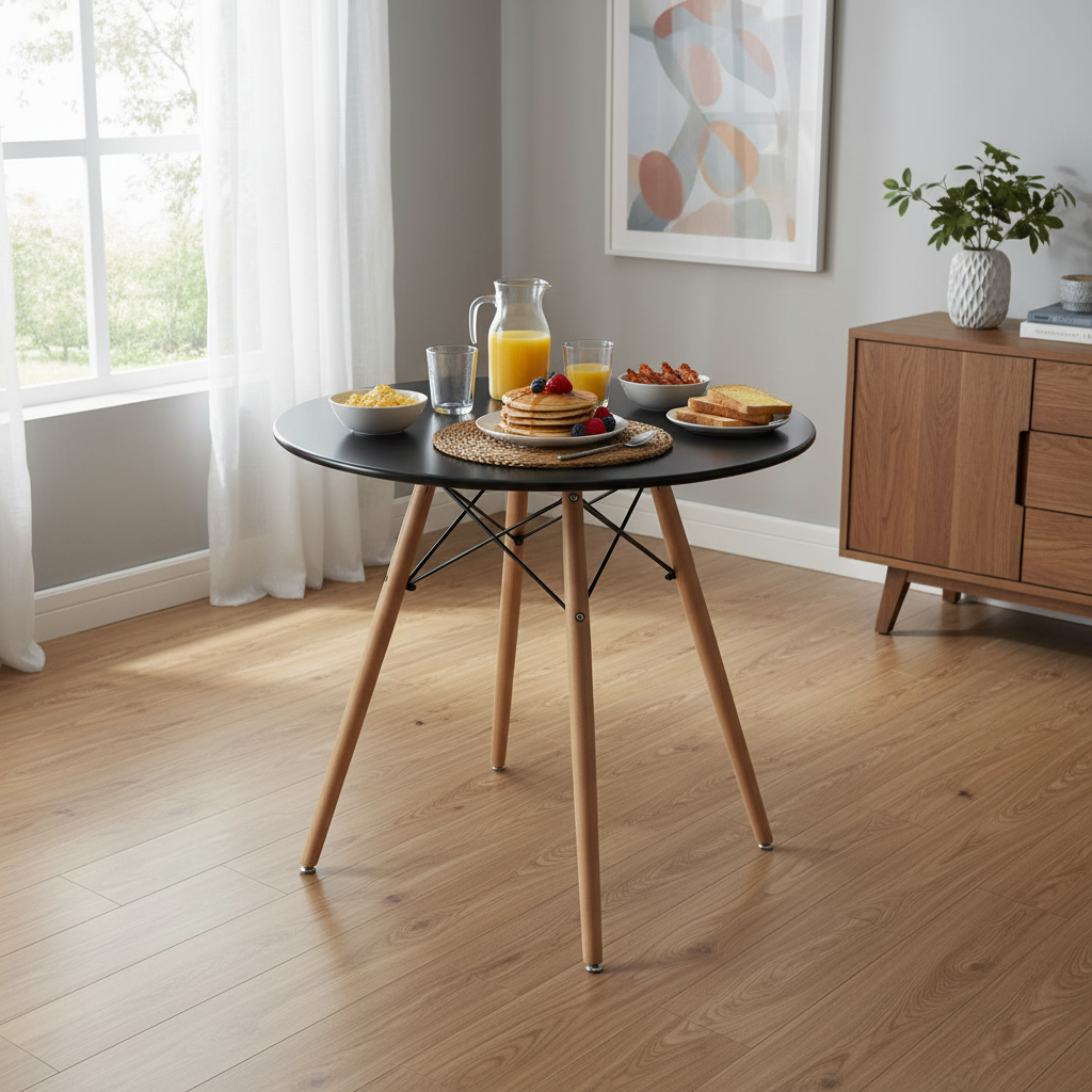 Mesa de comedor redonda FurnitureR de 31.5 pulgadas para 2-4 personas, elegante mesa circular con patas de madera para cocinas, cafeterías, salas de ocio, color negro
