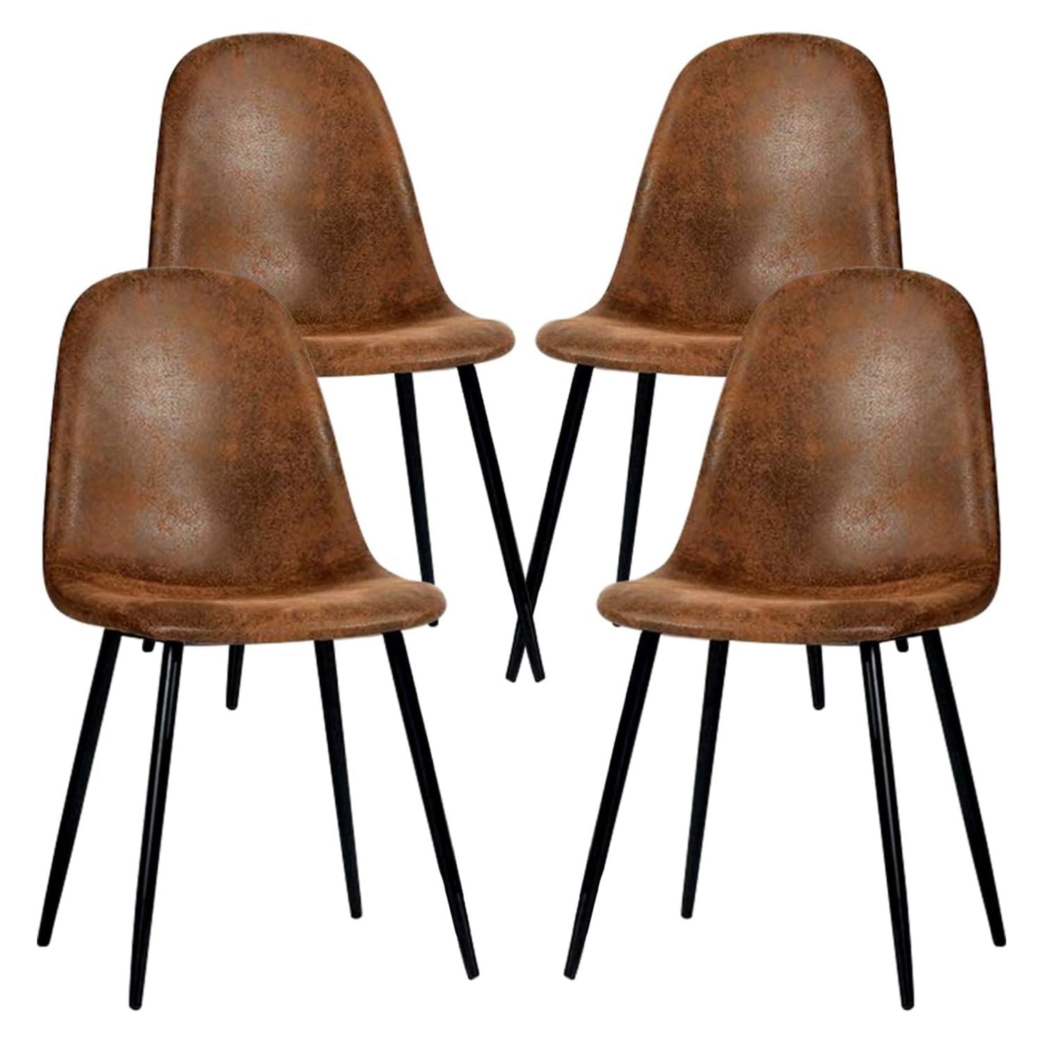 FurnitureR Dining Chairs Set of 4 with Metal Legs, Suede Fabric Comfortable Side Seating Mid-Back Amrless for Kitchen, Restarant, Living Room, Brown