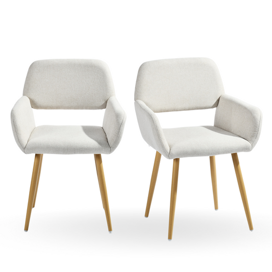 FurnitureR Sets of 2 Upholstered Dining Chair with Armrests, Modern Fabric Accent Chair with Solid Wood Legs for Dining Room Living Room Bedroom