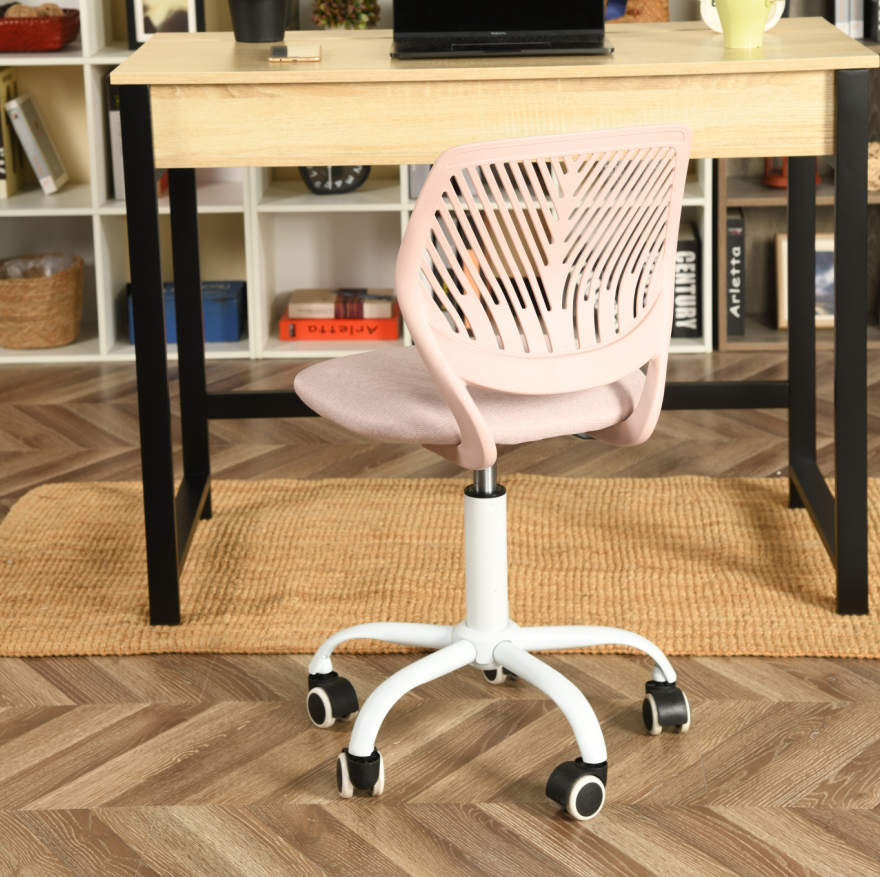 FurnitureR Adjustable Pink Swivel Task Chair with Breathable Back and Padded Seat, Kids & Home Office Chair
