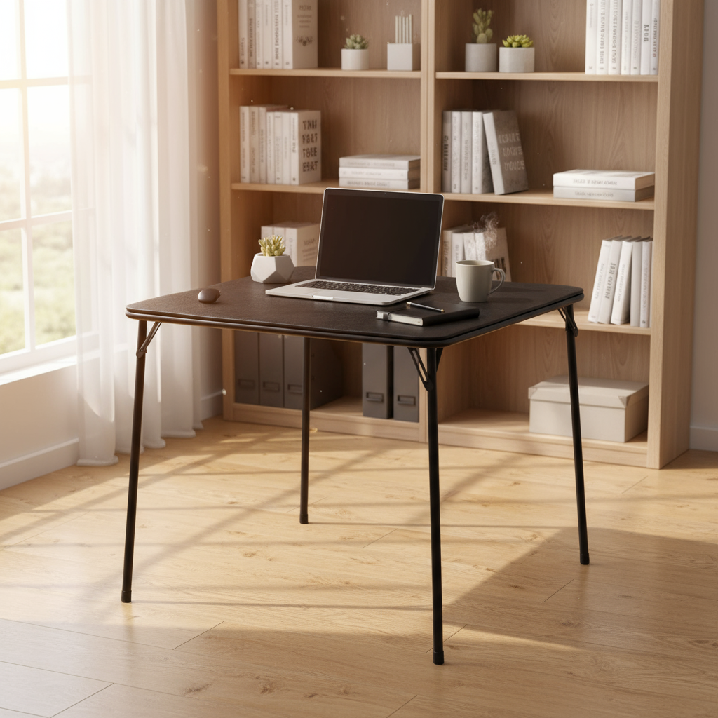 FurnitureR 2-Piece Folding Table and Chair Set for 1, Space-Saving Square Card Table with Single Stool, Ideal for Small Spaces, Home, Patio, Black