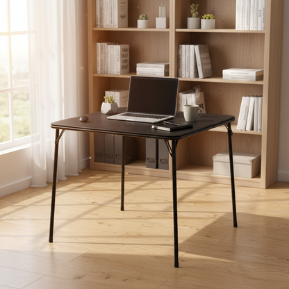 FurnitureR 2-Piece Folding Table and Chair Set for 1, Space-Saving Square Card Table with Single Stool, Ideal for Small Spaces, Home, Patio, Black