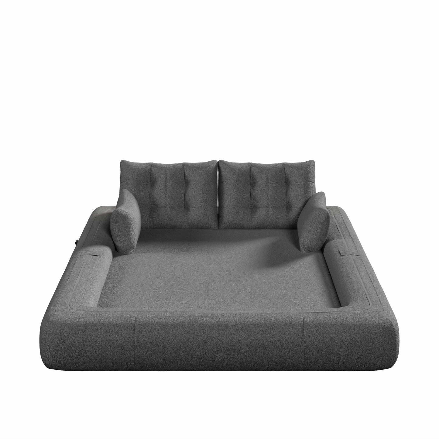 FurnitureR Human Dog Bed, Multi-Functional Foldable Sofa Bed, Teddy Fabric, Foam-Filled, 3-in-1 Convertible Couch, 78.7" Grey, 2-Seater, Includes 4 Pillows