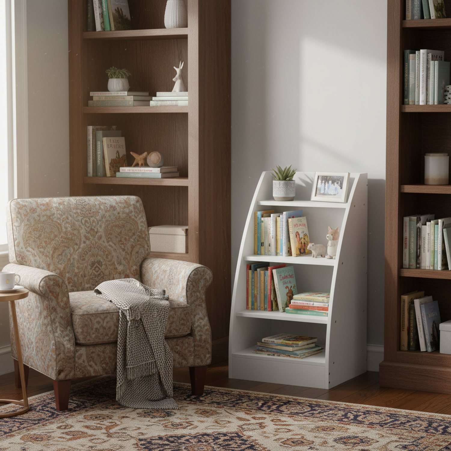 FurnitureR  Bookcase with 4-Tier Open Storage, Small Wooden Book Rack Display Stand, Bookshelf Storage Organizer for Playroom, Bedroom, Living Room