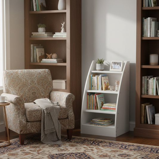 FurnitureR  Bookcase with 4-Tier Open Storage, Small Wooden Book Rack Display Stand, Bookshelf Storage Organizer for Playroom, Bedroom, Living Room