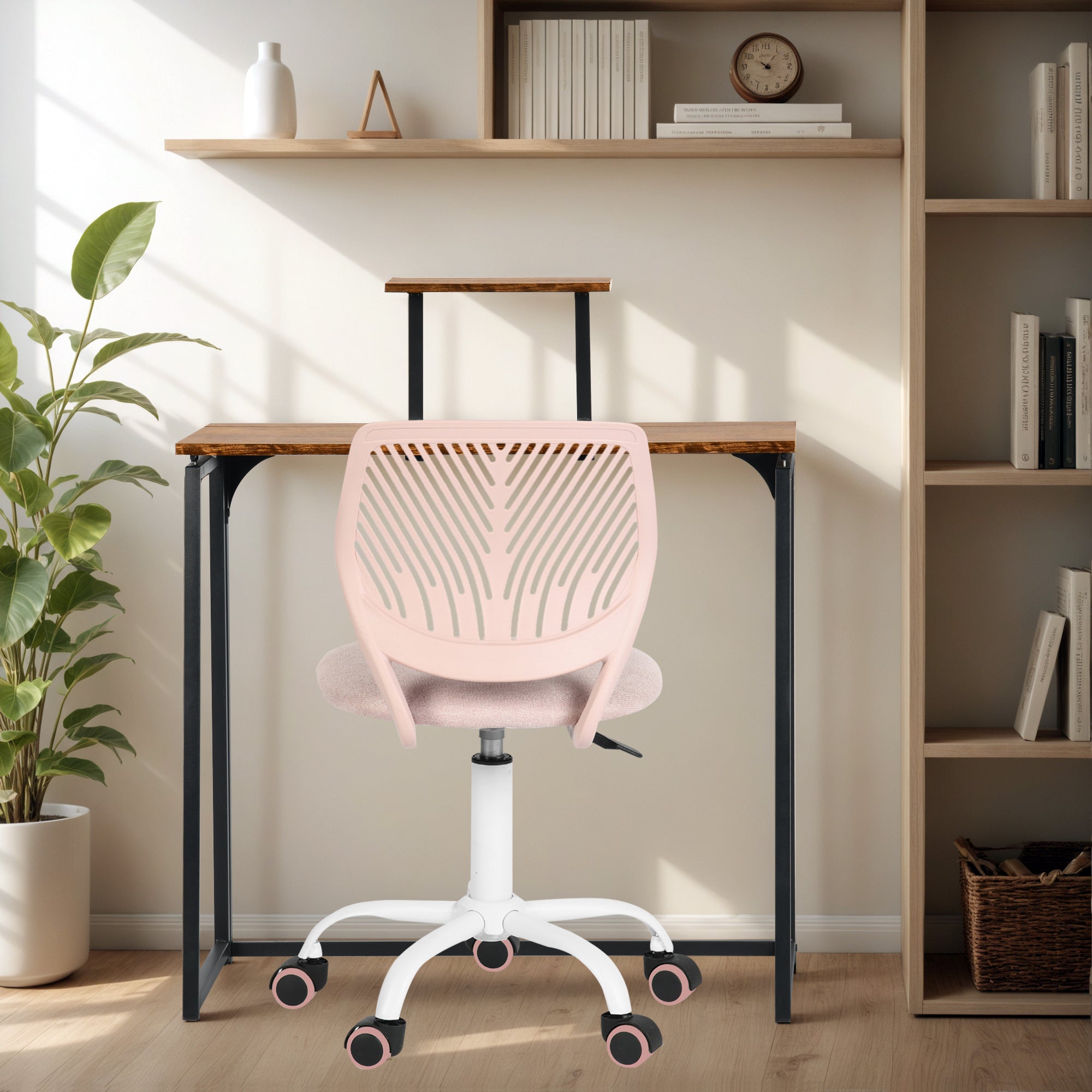 Folding Desk 31.5 Inch, Simple Compact Writing Study Table with Removable Monitor Stand, Portable Standing Desk Work Station Brown