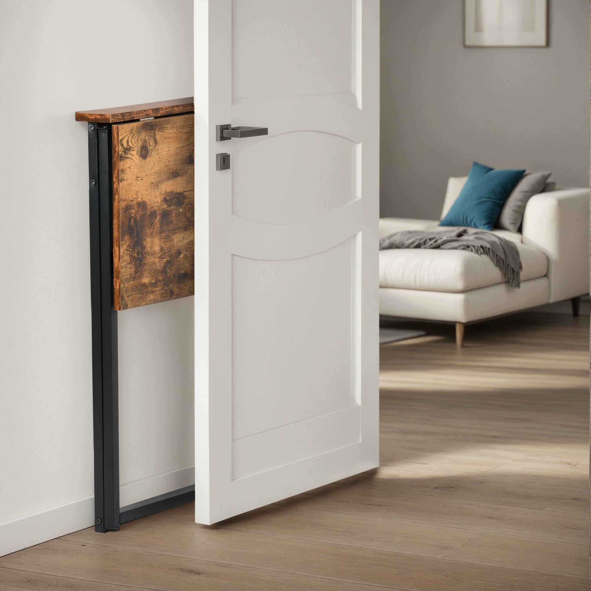 Folding Desk 31.5 Inch, Simple Compact Writing Study Table with Removable Monitor Stand, Portable Standing Desk Work Station Brown