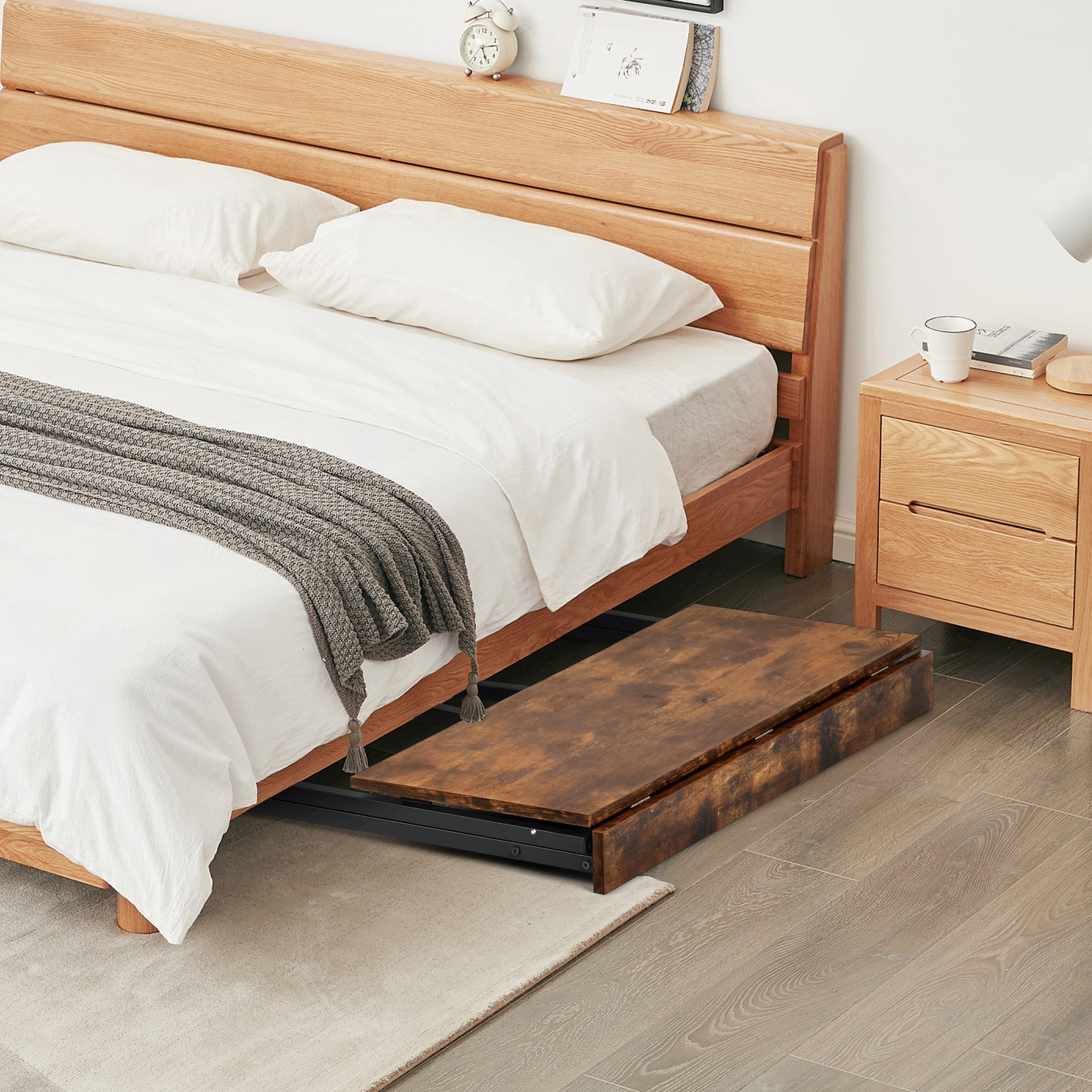 Folding Desk 31.5 Inch, Simple Compact Writing Study Table with Removable Monitor Stand, Portable Standing Desk Work Station Brown