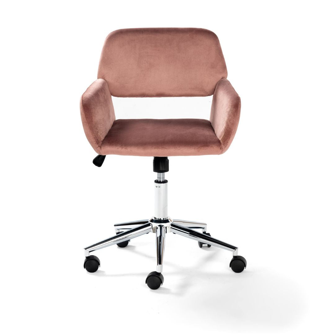 FurnitureR - Silla de oficina para el hogar, silla de escritorio de terciopelo con respaldo medio y ruedas giratorias, silla de trabajo ajustable para sala de estar, dormitorio, estudio, rosa