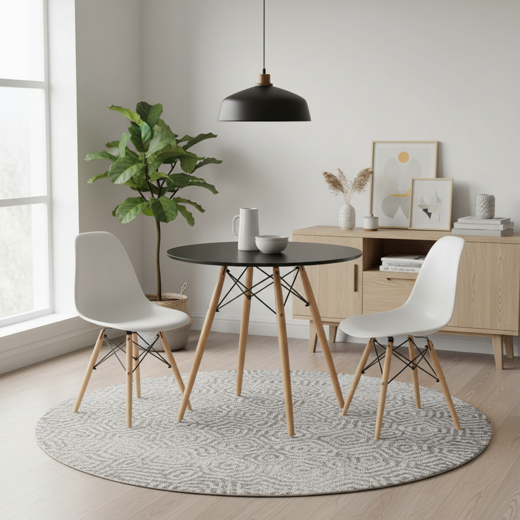 Mesa de comedor redonda FurnitureR de 31.5 pulgadas para 2-4 personas, elegante mesa circular con patas de madera para cocinas, cafeterías, salas de ocio, color negro