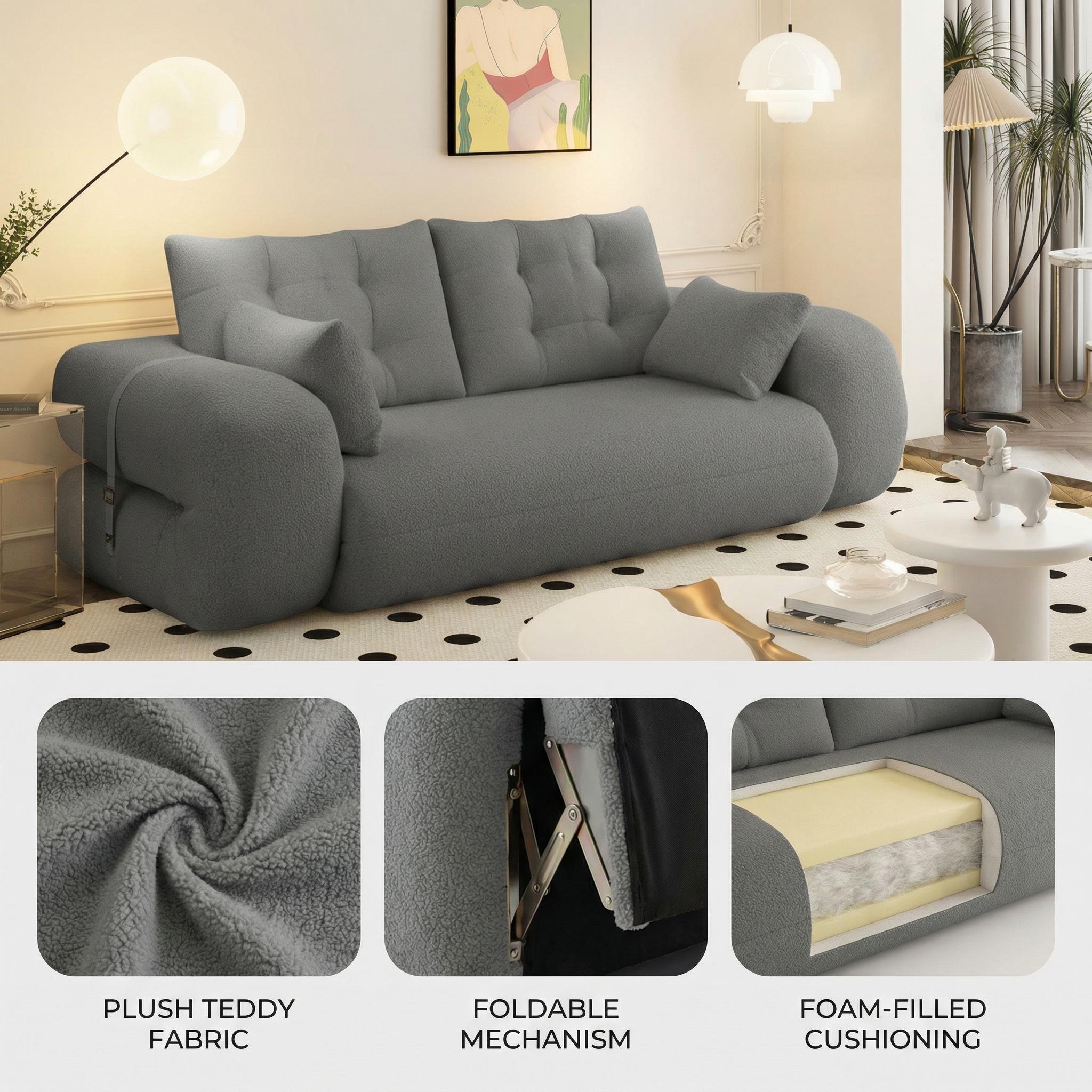 FurnitureR Human Dog Bed, Multi-Functional Foldable Sofa Bed, Teddy Fabric, Foam-Filled, 3-in-1 Convertible Couch, 78.7