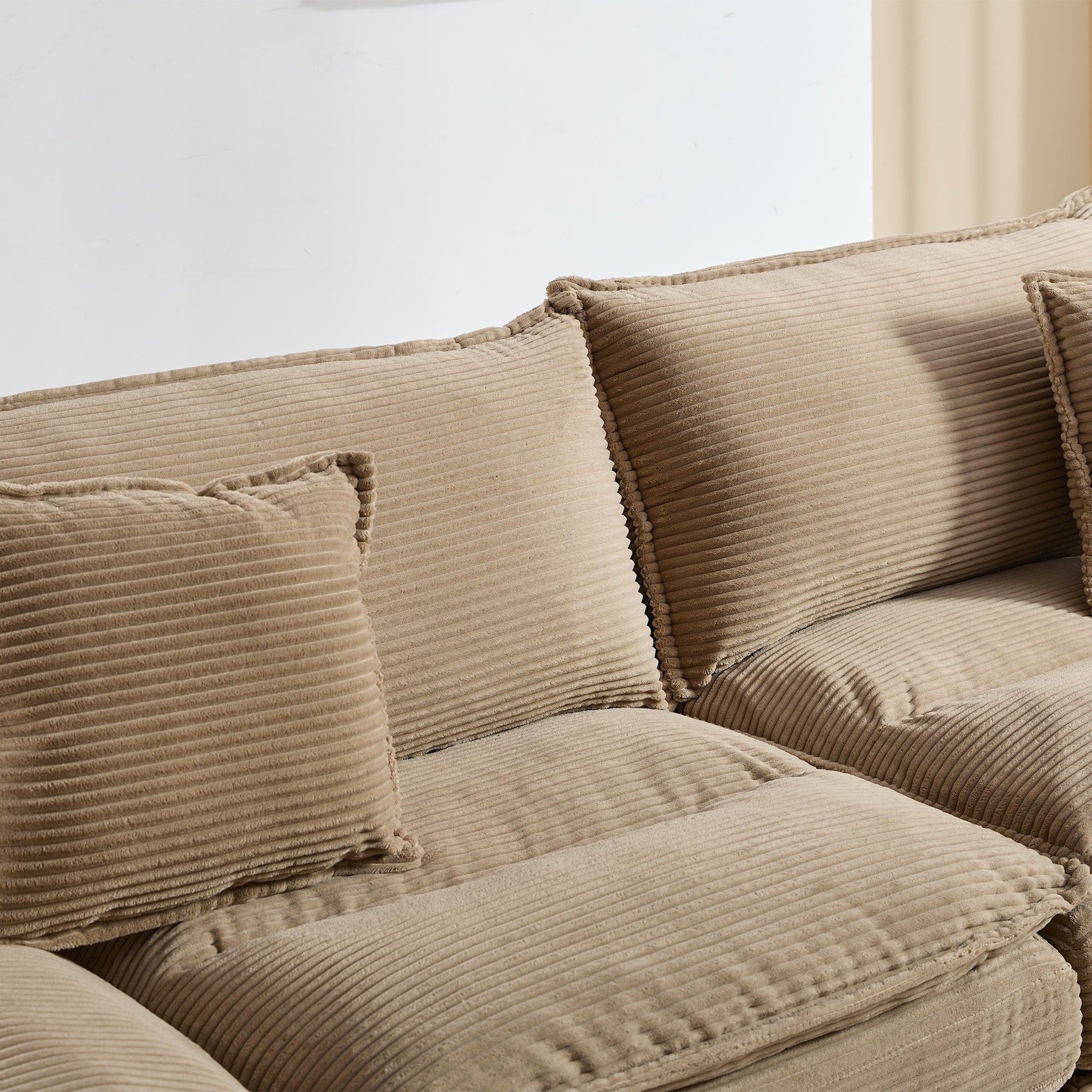 FurnitureR Corduroy Sofa Sleeper Couch Loveseat – Khaki, Deep Seat, Upholstered, Includes Pillows, 2-Seater for Living Room, Bedroom, Apartment, Office