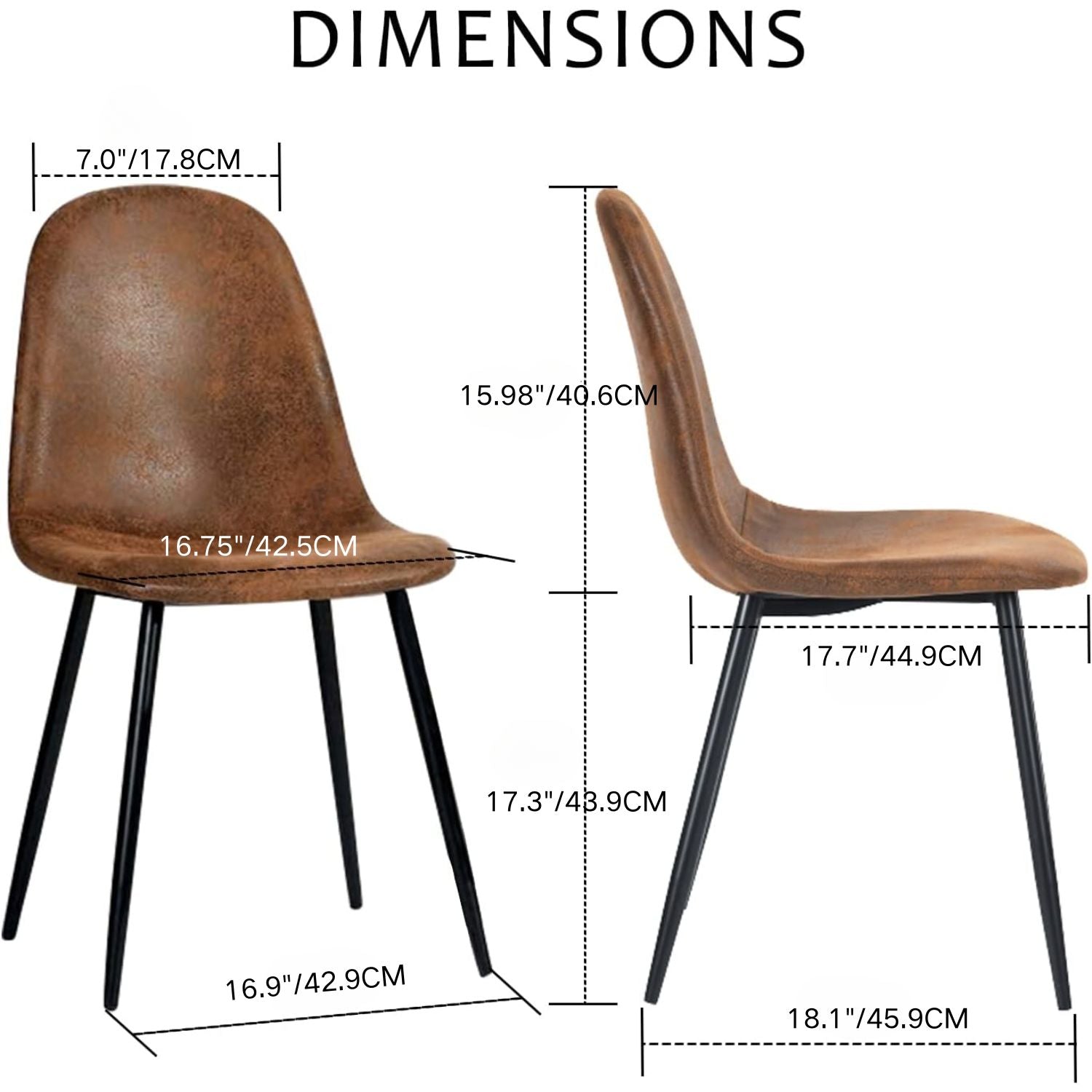 FurnitureR Dining Chairs Set of 6 with Metal Legs, Suede Fabric Comfortable Side Seating Mid-Back Amrless for Kitchen, Restarant, Living Room, Brown