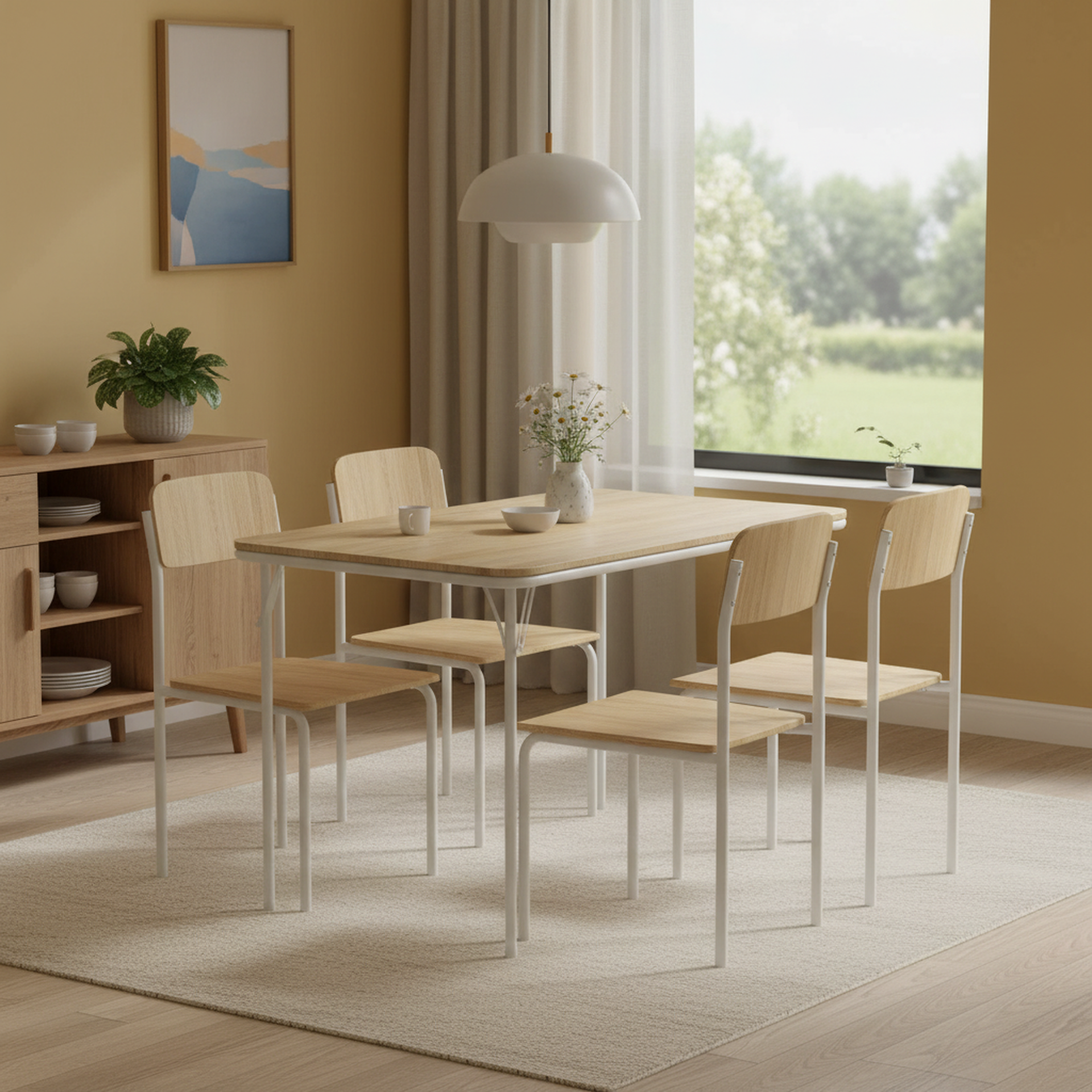 FurnitureR 42.9" Folding Table with MDF Wood Top and Sturdy Metal Legs, Space-Saving Foldable Desk for Dining, Study, Small Apartments & Outdoor Use