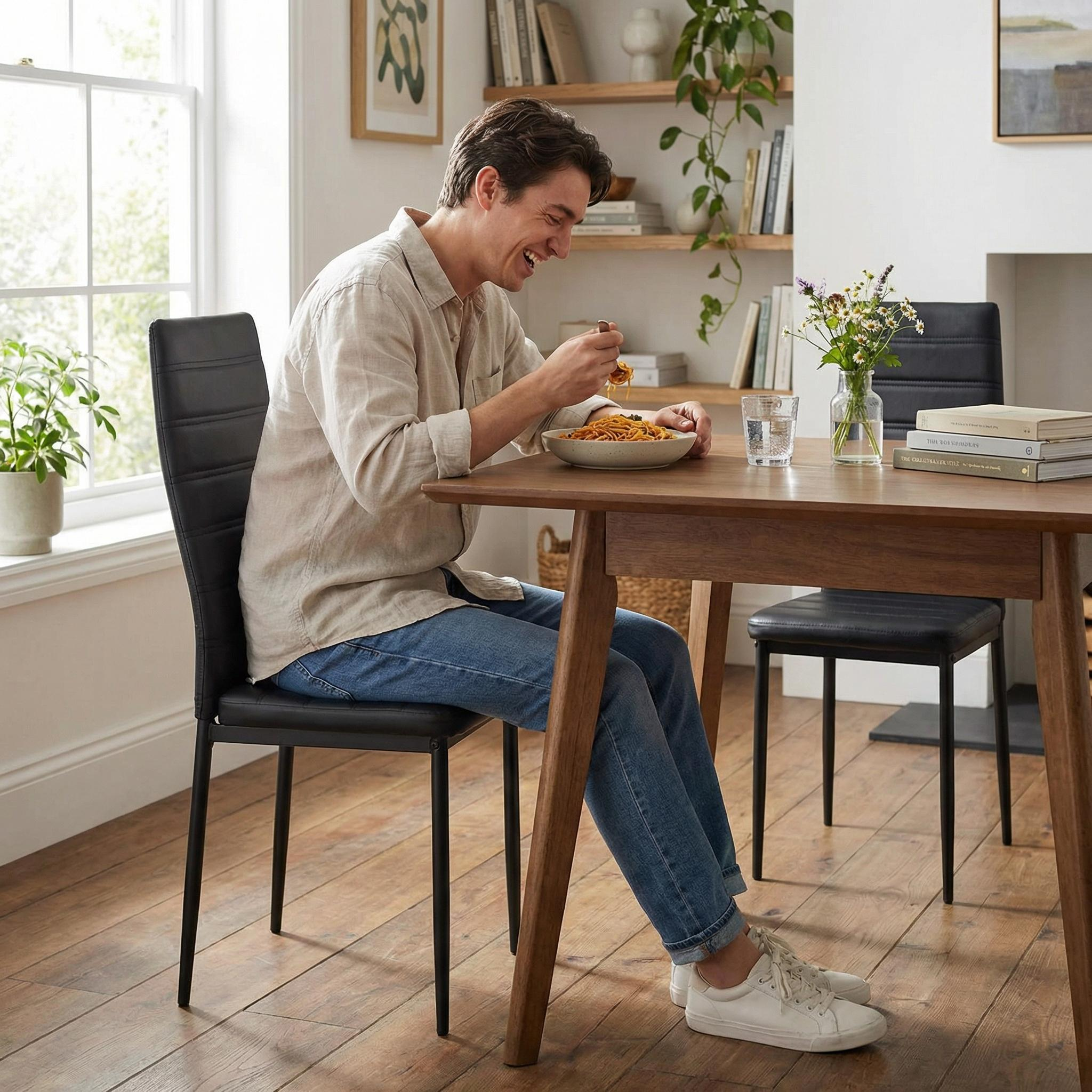 FurnitureR Modern Upholstered Dining Chair with High Back, Faux Leather Padded Seat, Ergonomic Chair for Kitchen, Dining Room, Living Room