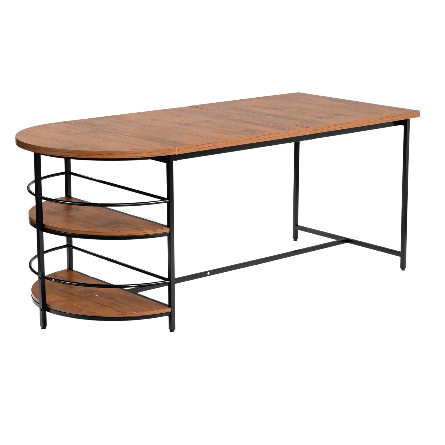 FurnitureR Dining Table 3-Tiers Wooden with 2 Storage Shelf for Dining Room Kitchen, Sturdy Black Metal Frame, Rectangular, Brown