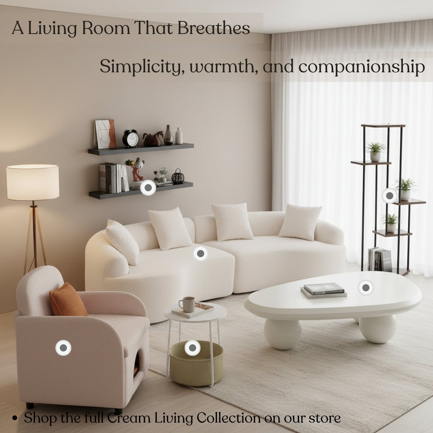 FurnitureR 2-Tier Round Side Table with Fabric Storage Basket, Small End Table with Metal Frame for Living Room, Bedroom, Office, or Dorm, White