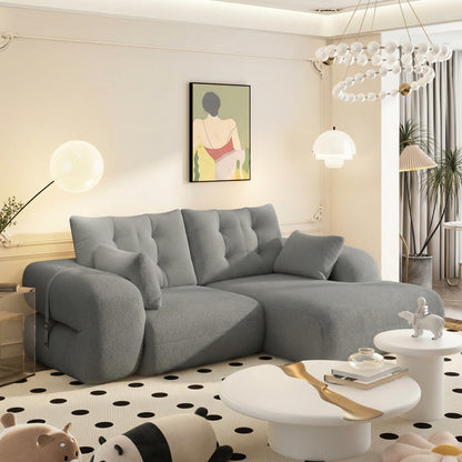 FurnitureR Human Dog Bed, Multi-Functional Foldable Sofa Bed, Teddy Fabric, Foam-Filled, 3-in-1 Convertible Couch, 78.7" Grey, 2-Seater, Includes 4 Pillows