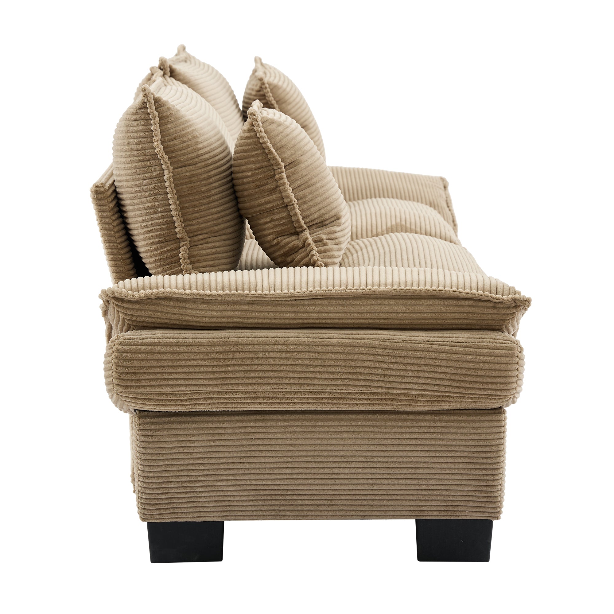 FurnitureR Corduroy Sofa Sleeper Couch Loveseat – Khaki, Deep Seat, Upholstered, Includes Pillows, 2-Seater for Living Room, Bedroom, Apartment, Office