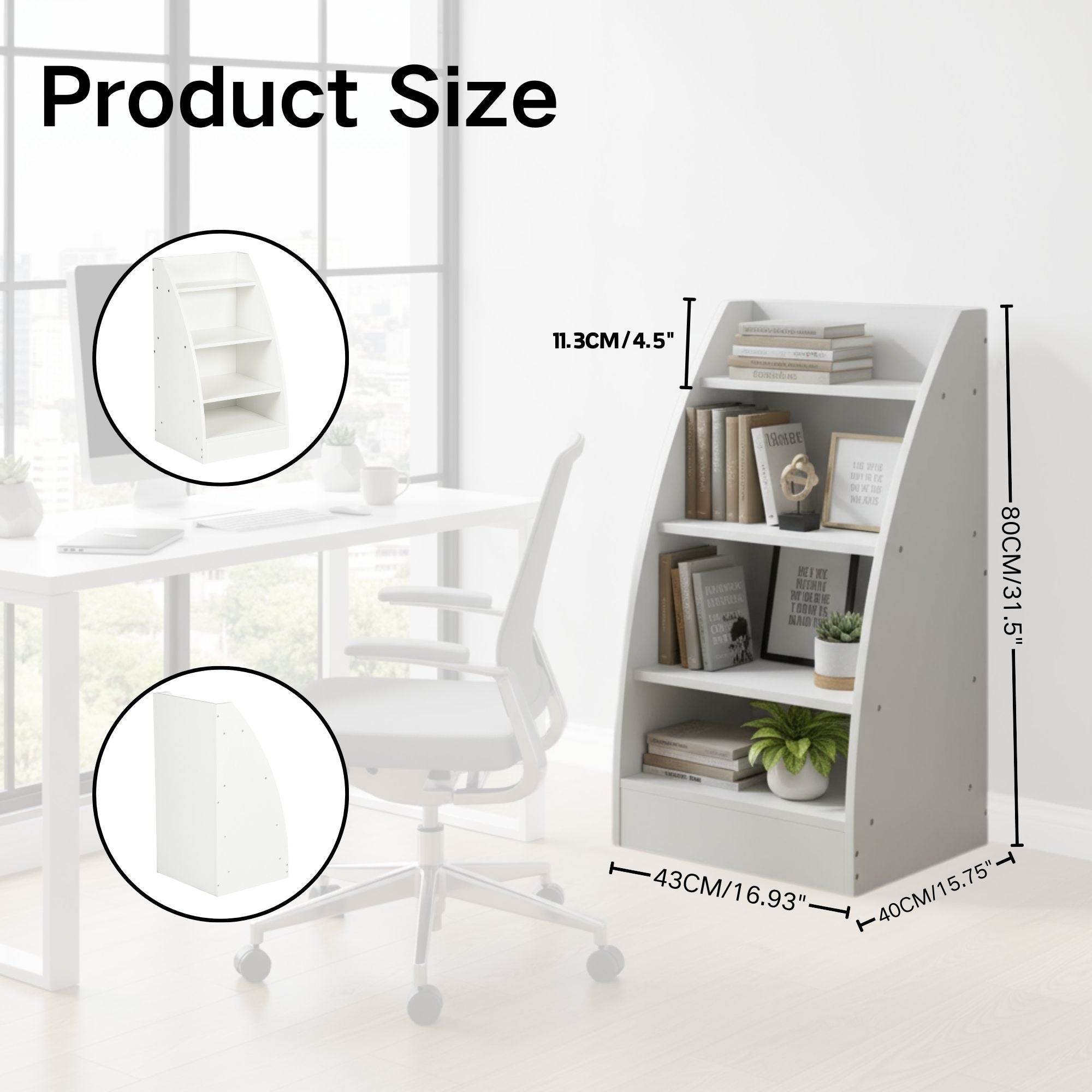 FurnitureR  Bookcase with 4-Tier Open Storage, Small Wooden Book Rack Display Stand, Bookshelf Storage Organizer for Playroom, Bedroom, Living Room