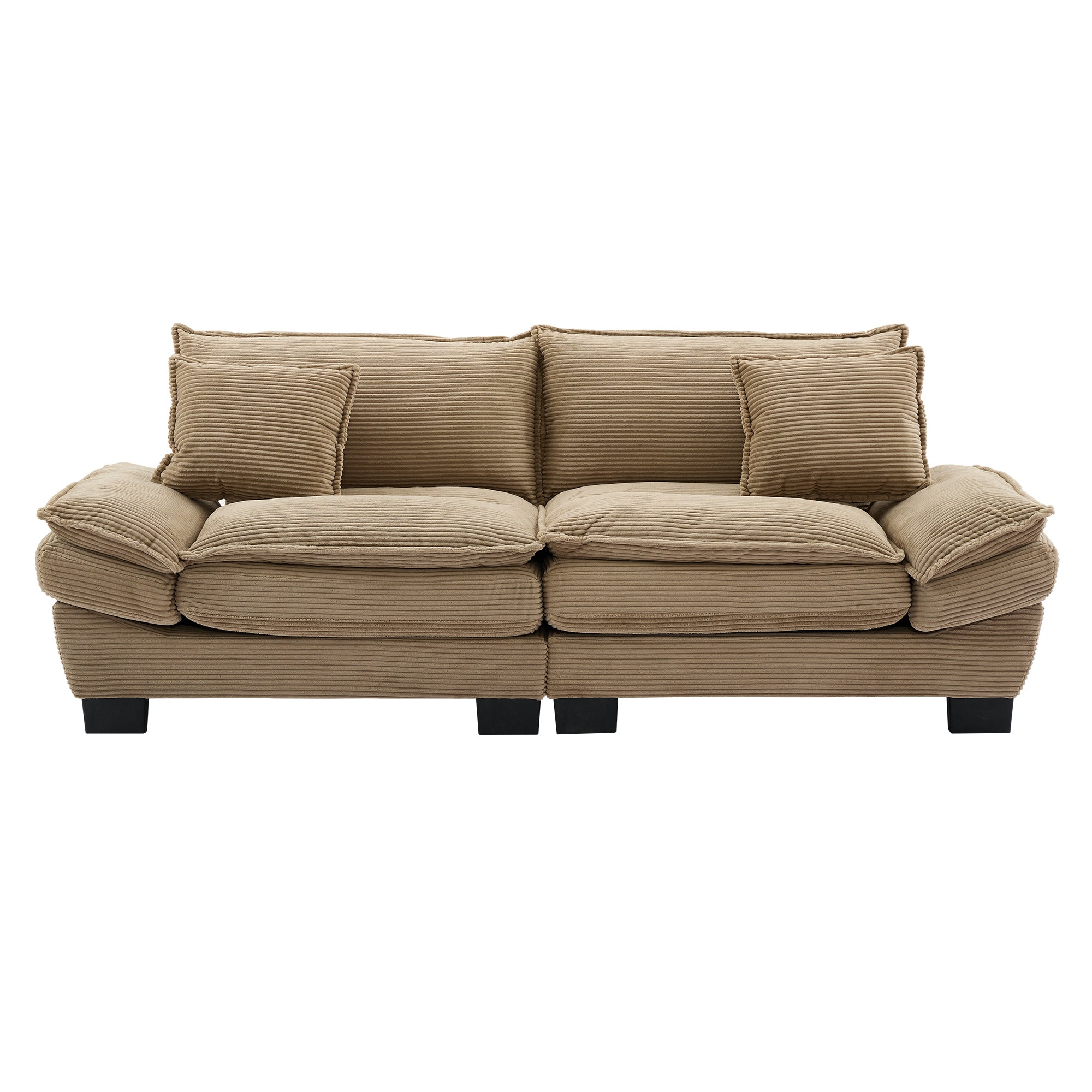 FurnitureR Corduroy Sofa Sleeper Couch Loveseat – Khaki, Deep Seat, Upholstered, Includes Pillows, 2-Seater for Living Room, Bedroom, Apartment, Office