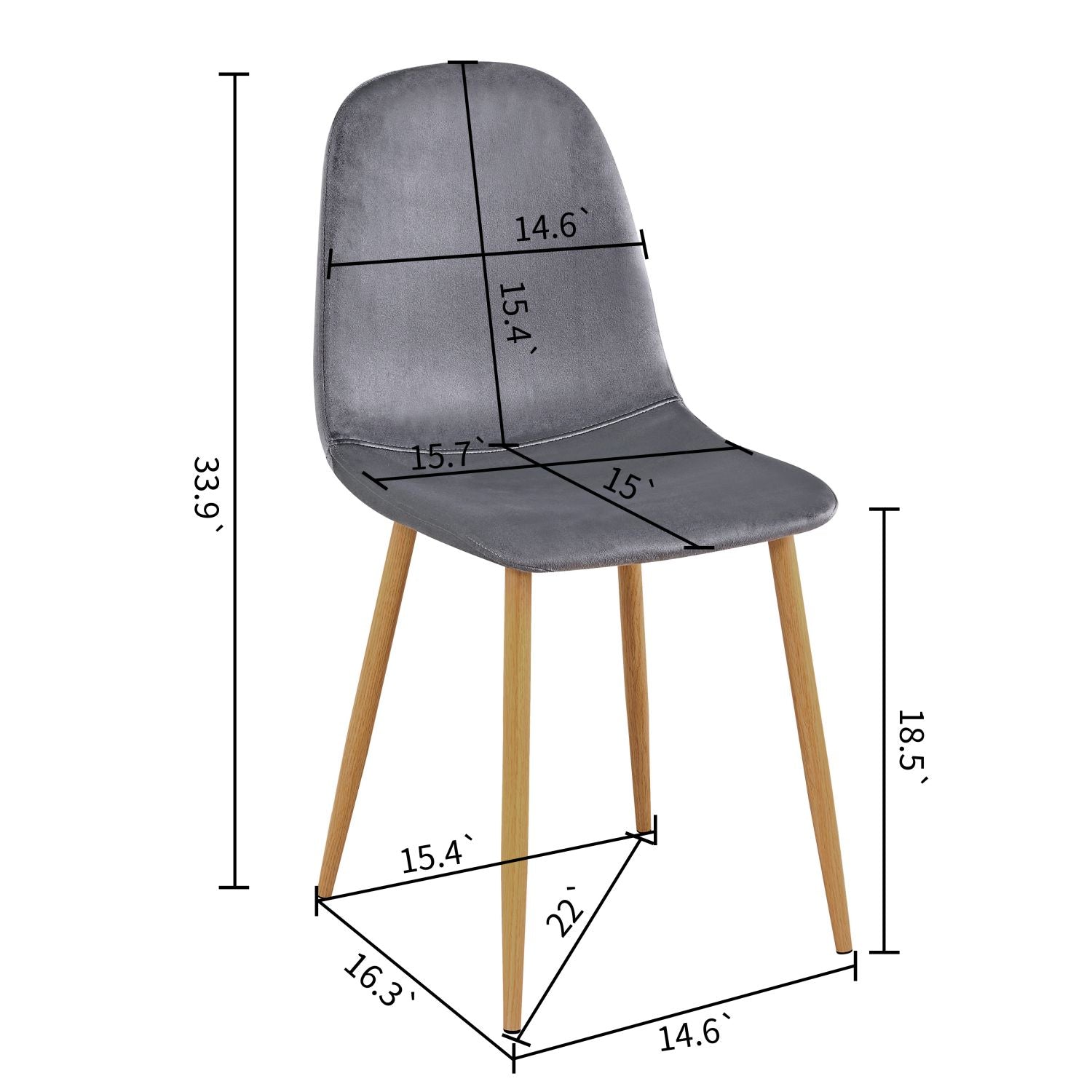 FurnitureR Dining Chairs Set of 4, Velvet Dining Room Seating, Armless Kitchen Chairs, Side Chair Mid-back for Living Room Bedroom Home Office, Grey
