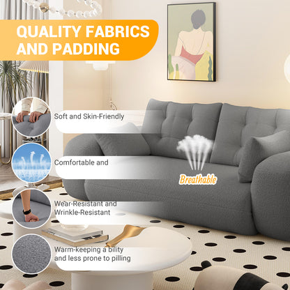 FurnitureR Human Dog Bed, Multi-Functional Foldable Sofa Bed, Teddy Fabric, Foam-Filled, 3-in-1 Convertible Couch, 78.7" Grey, 2-Seater, Includes 4 Pillows