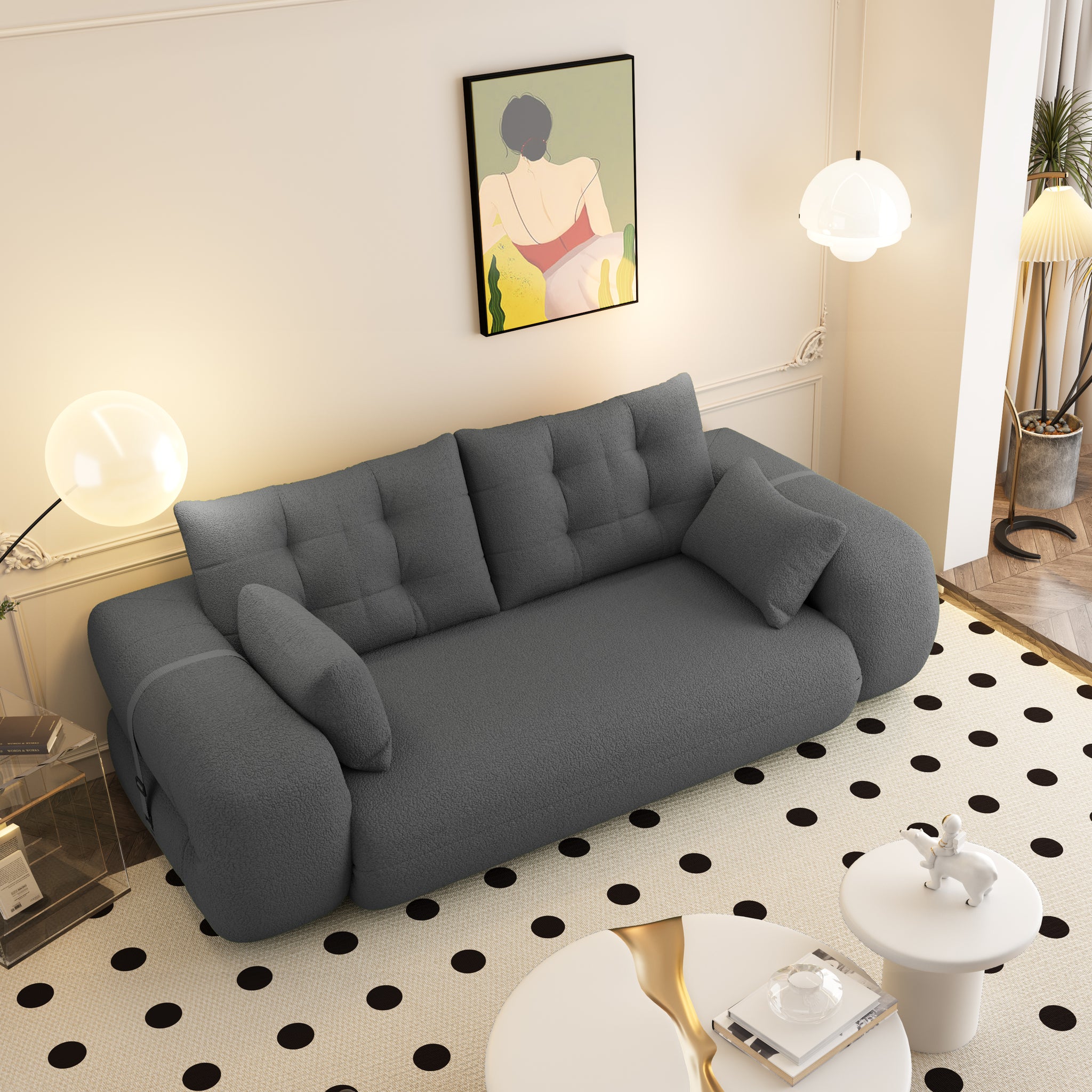 FurnitureR Human Dog Bed, Multi-Functional Foldable Sofa Bed, Teddy Fabric, Foam-Filled, 3-in-1 Convertible Couch, 78.7