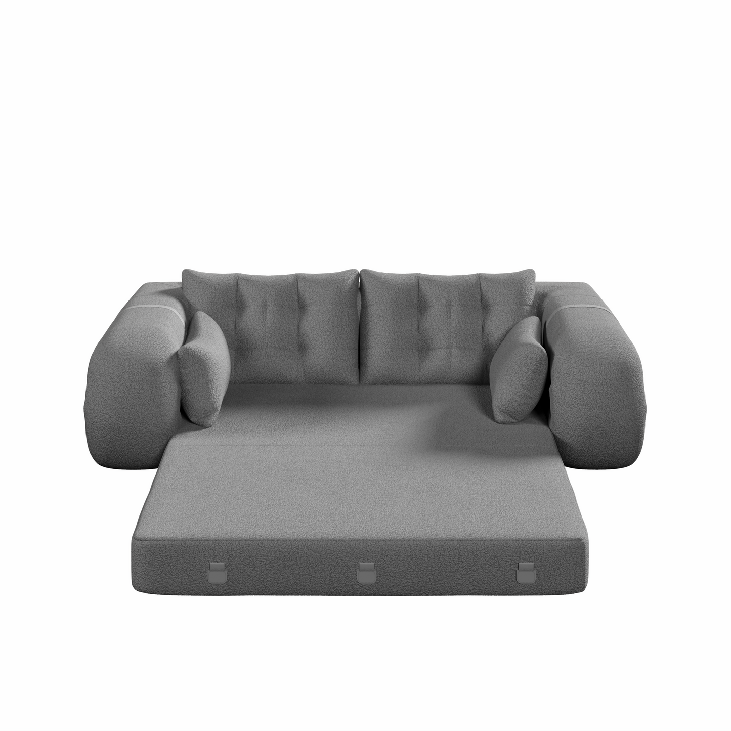 FurnitureR Human Dog Bed, Multi-Functional Foldable Sofa Bed, Teddy Fabric, Foam-Filled, 3-in-1 Convertible Couch, 78.7" Grey, 2-Seater, Includes 4 Pillows