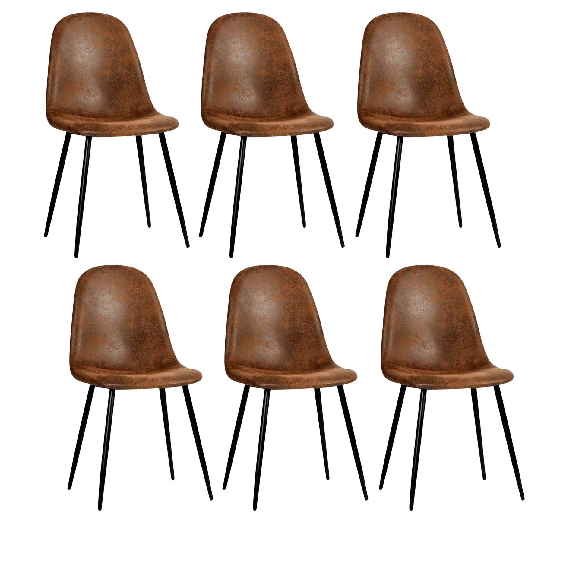 FurnitureR Dining Chairs Set of 6 with Metal Legs, Suede Fabric Comfortable Side Seating Mid-Back Amrless for Kitchen, Restarant, Living Room, Brown