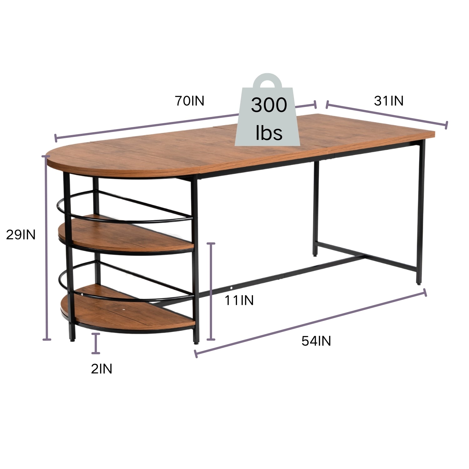 FurnitureR Dining Table 3-Tiers Wooden with 2 Storage Shelf for Dining Room Kitchen, Sturdy Black Metal Frame, Rectangular, Brown
