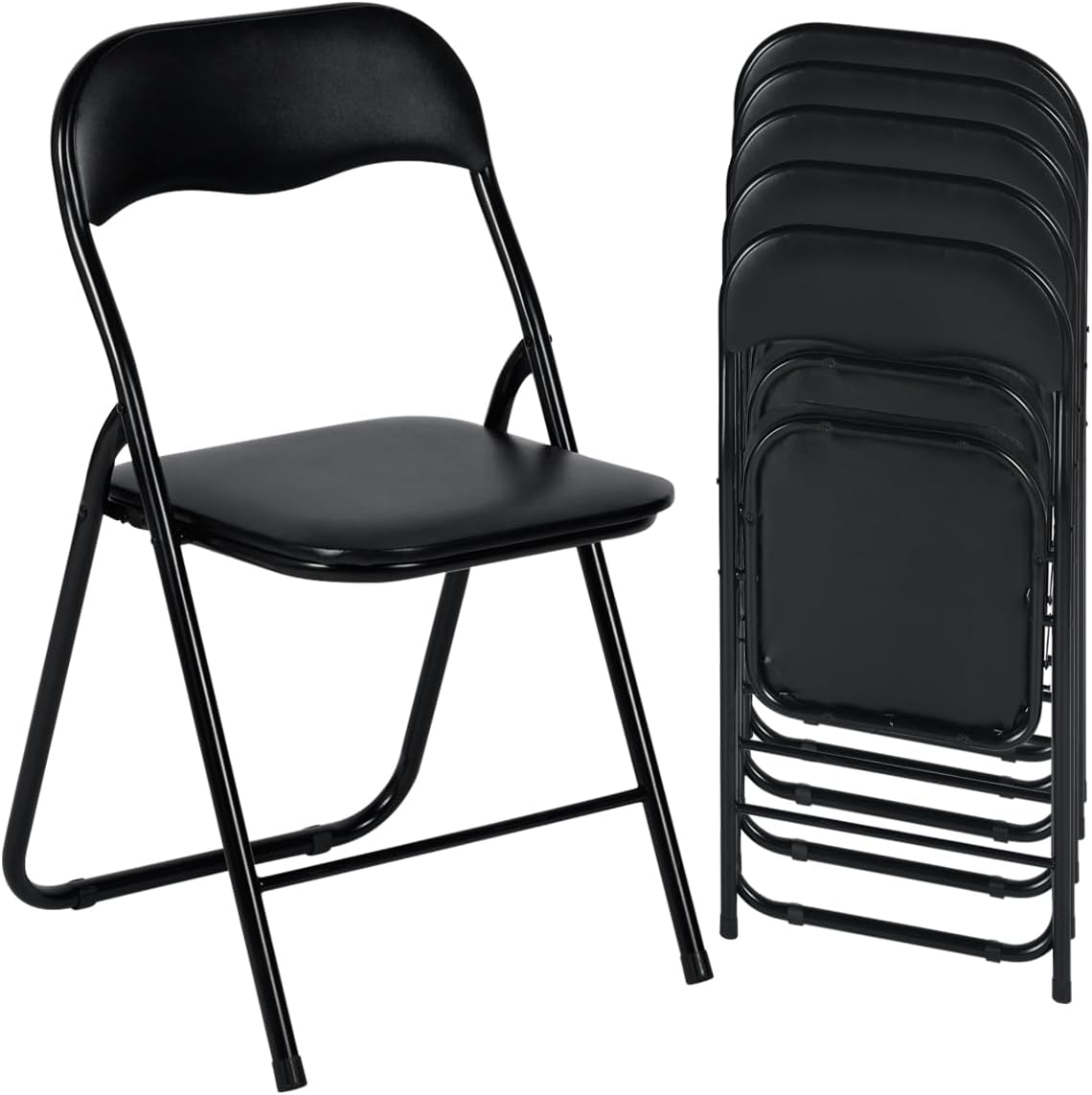 FurnitureR 6-Pack Folding Chairs with Padded Seats and Steel Frame, Modern Foldable Chairs for Home Office, Indoor and Outdoor Events, Black