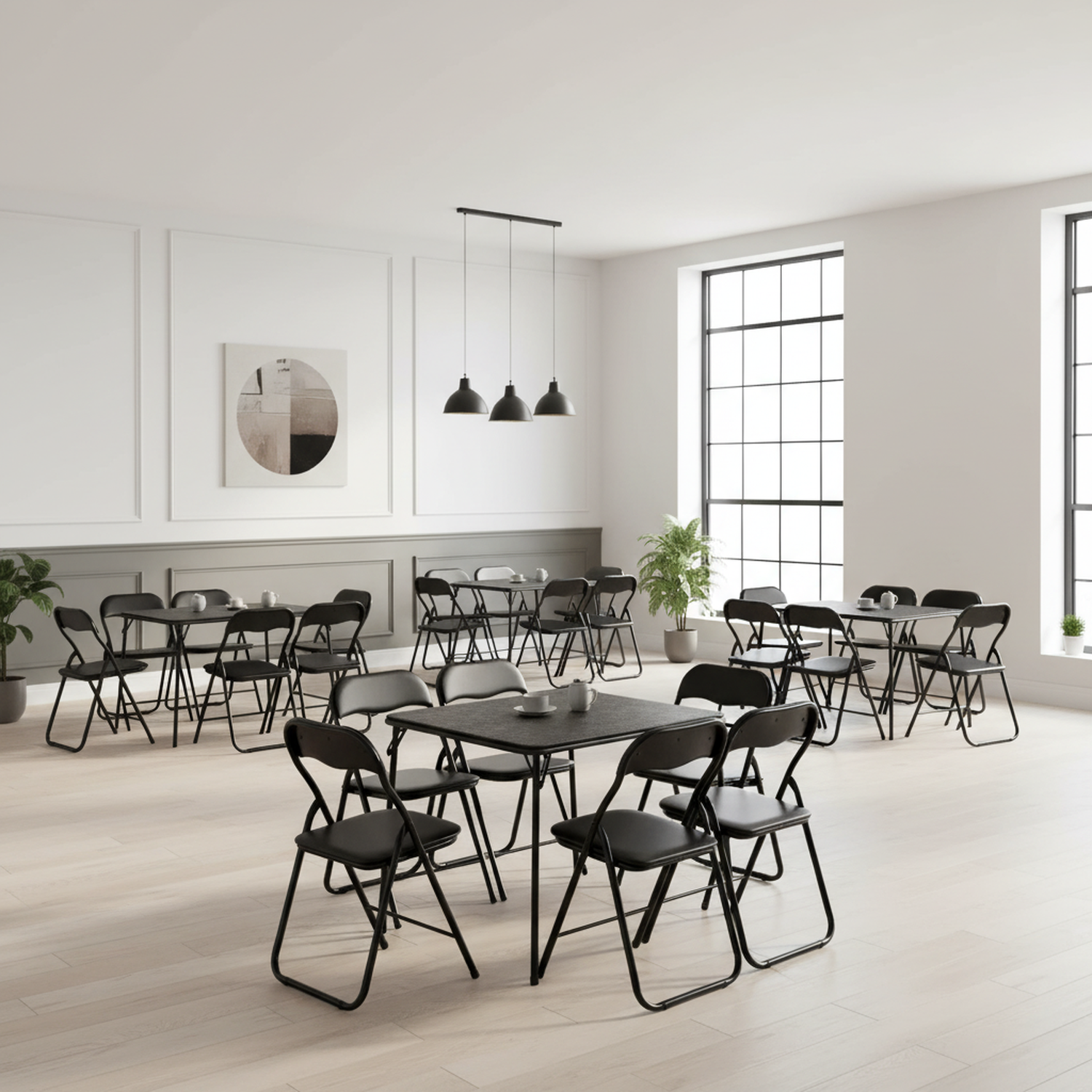 FurnitureR 7-Piece Folding Card Table and Chair Set for 6 ¨C No Assembly Required, Space-Saving Square Table with 6 Foldable Chairs