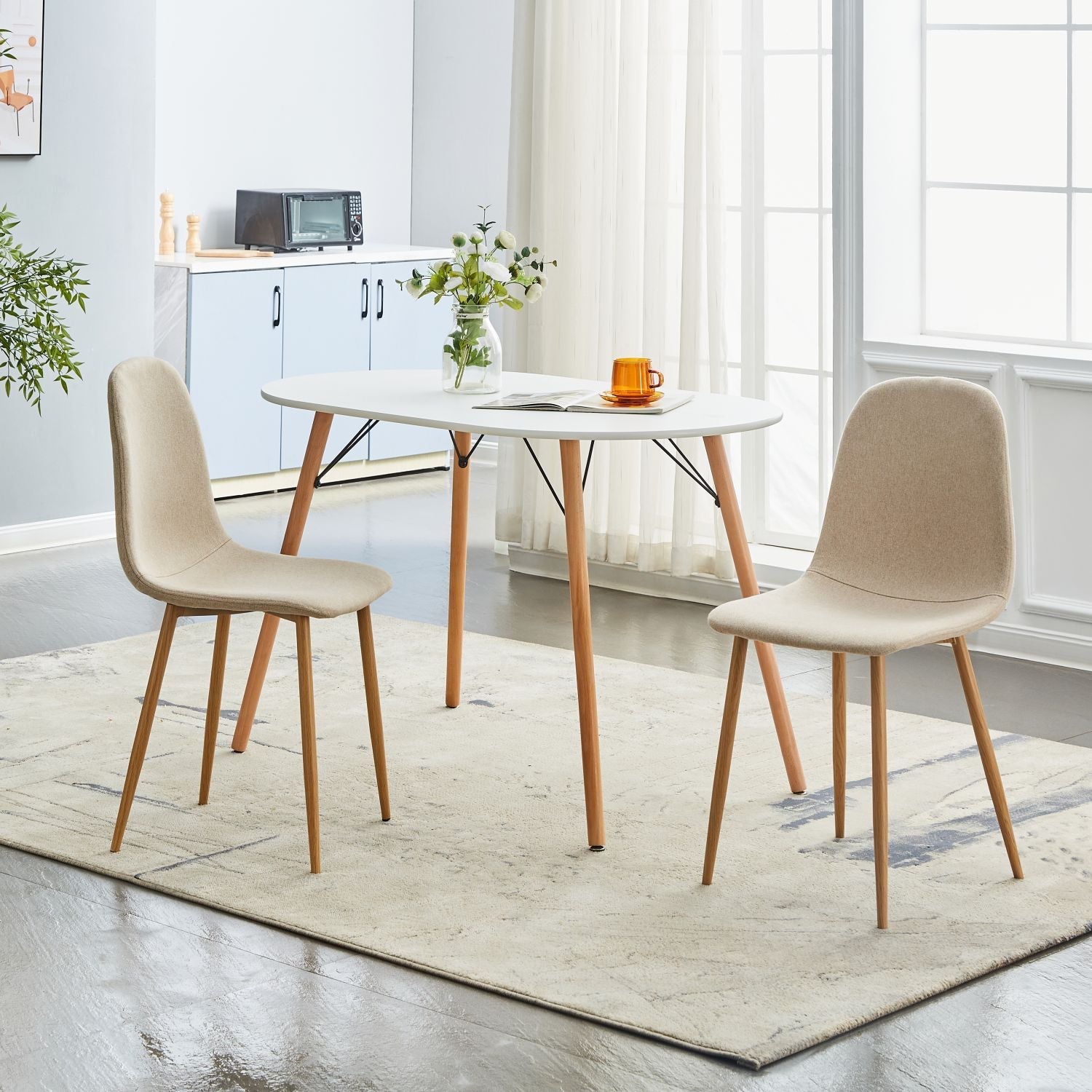 FurnitureR Dining Chairs Set of 4, Fabric Armless Dining Room Seating, Side Chair with Metal Legs for Kitchen Living Room Bedroom, Light Beige