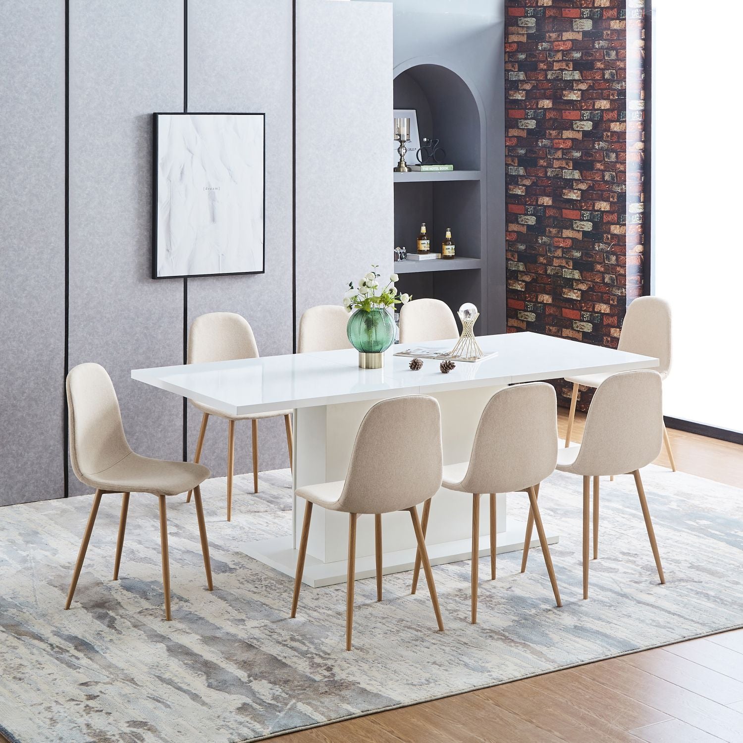 FurnitureR Dining Chairs Set of 4, Fabric Armless Dining Room Seating, Side Chair with Metal Legs for Kitchen Living Room Bedroom, Light Beige