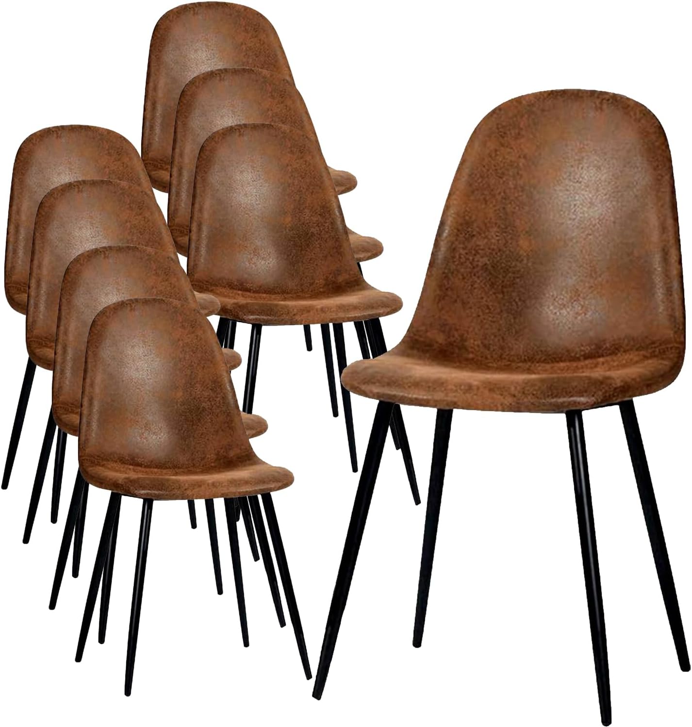 FurnitureR Dining Chairs Comfortable Upholstered Side Seating Armless for Home Kitchen Bedroom Living Room Guest Restaurant Cafe (Brown, Set of 8)
