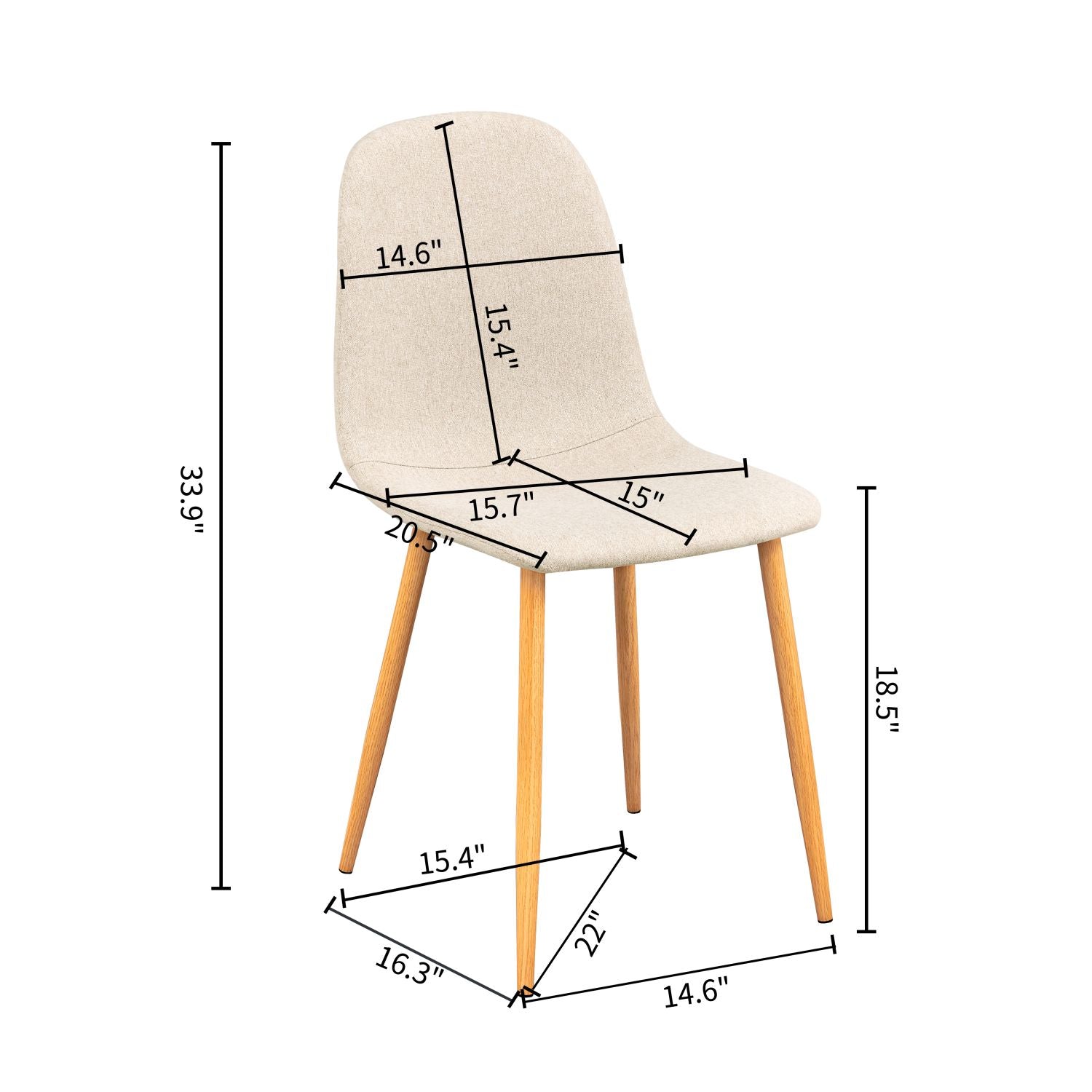 FurnitureR Dining Chairs Set of 4, Fabric Armless Dining Room Seating, Side Chair with Metal Legs for Kitchen Living Room Bedroom, Light Beige