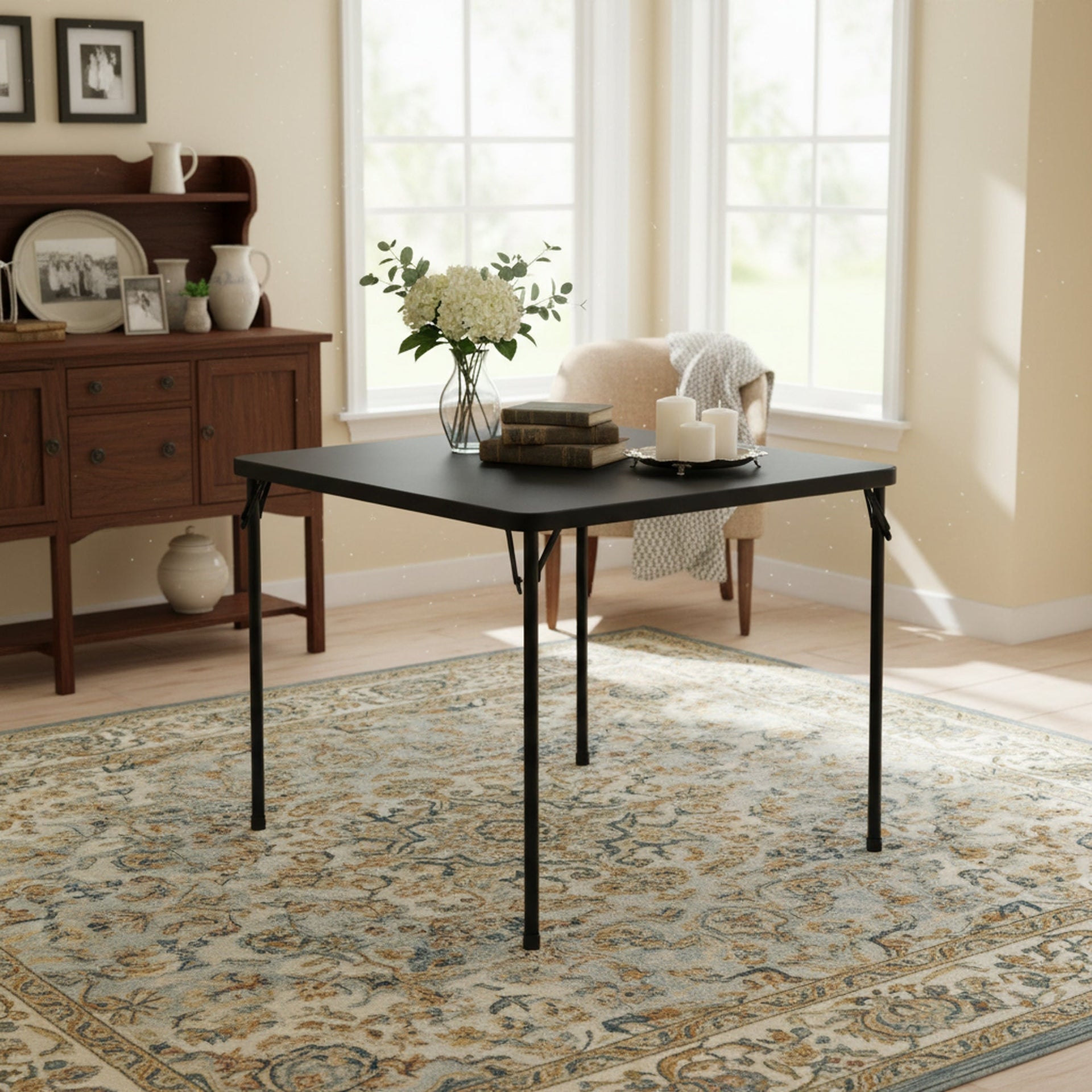 FurnitureR 34-Inch  Folding Table, Heavy-Duty PP Tabletop with Metal Frame, Portable Foldable Utility Table for Picnic, Party, Events, Small Spaces