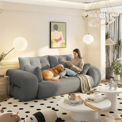 FurnitureR Human Dog Bed, Multi-Functional Foldable Sofa Bed, Teddy Fabric, Foam-Filled, 3-in-1 Convertible Couch, 78.7" Grey, 2-Seater, Includes 4 Pillows