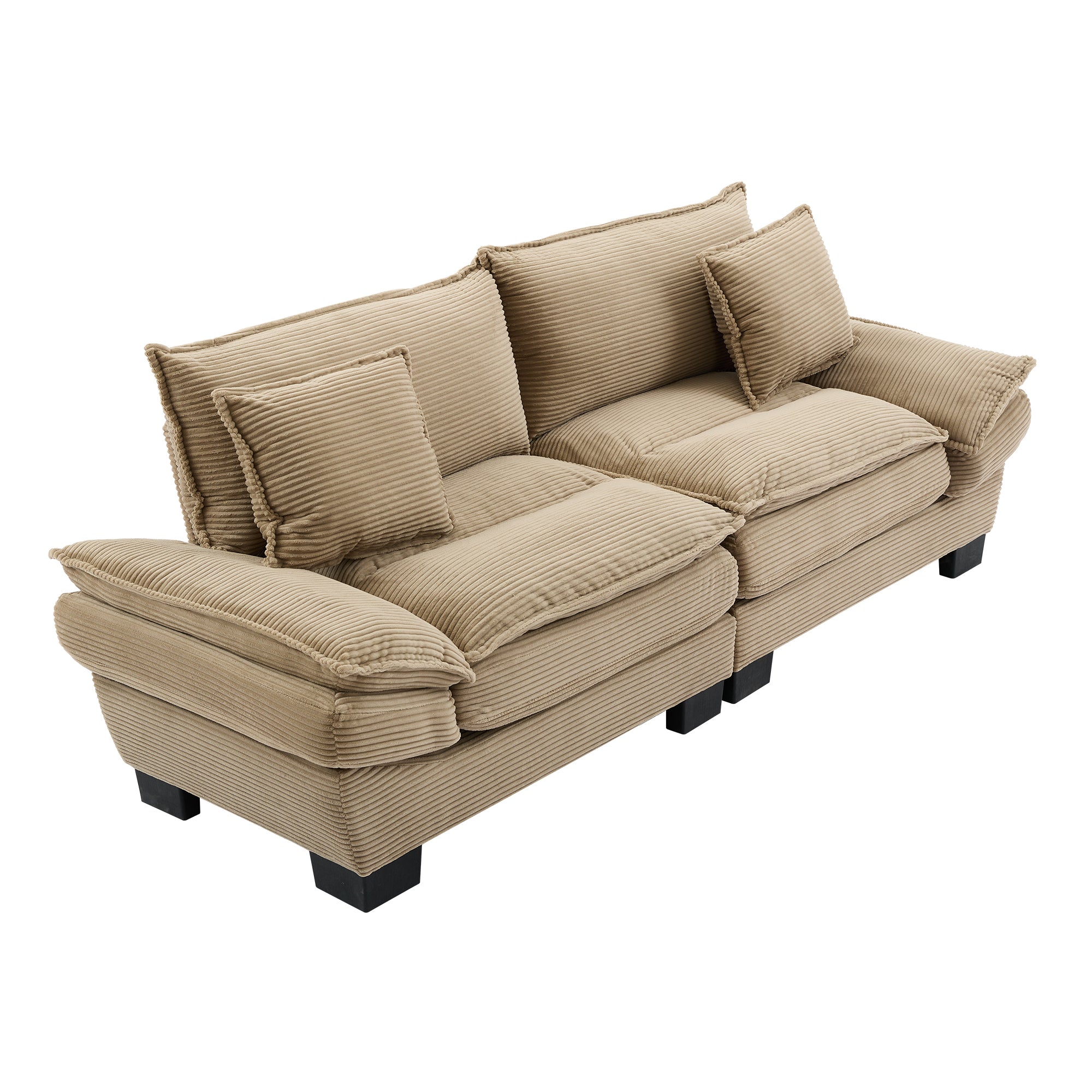 FurnitureR Corduroy Sofa Sleeper Couch Loveseat – Khaki, Deep Seat, Upholstered, Includes Pillows, 2-Seater for Living Room, Bedroom, Apartment, Office