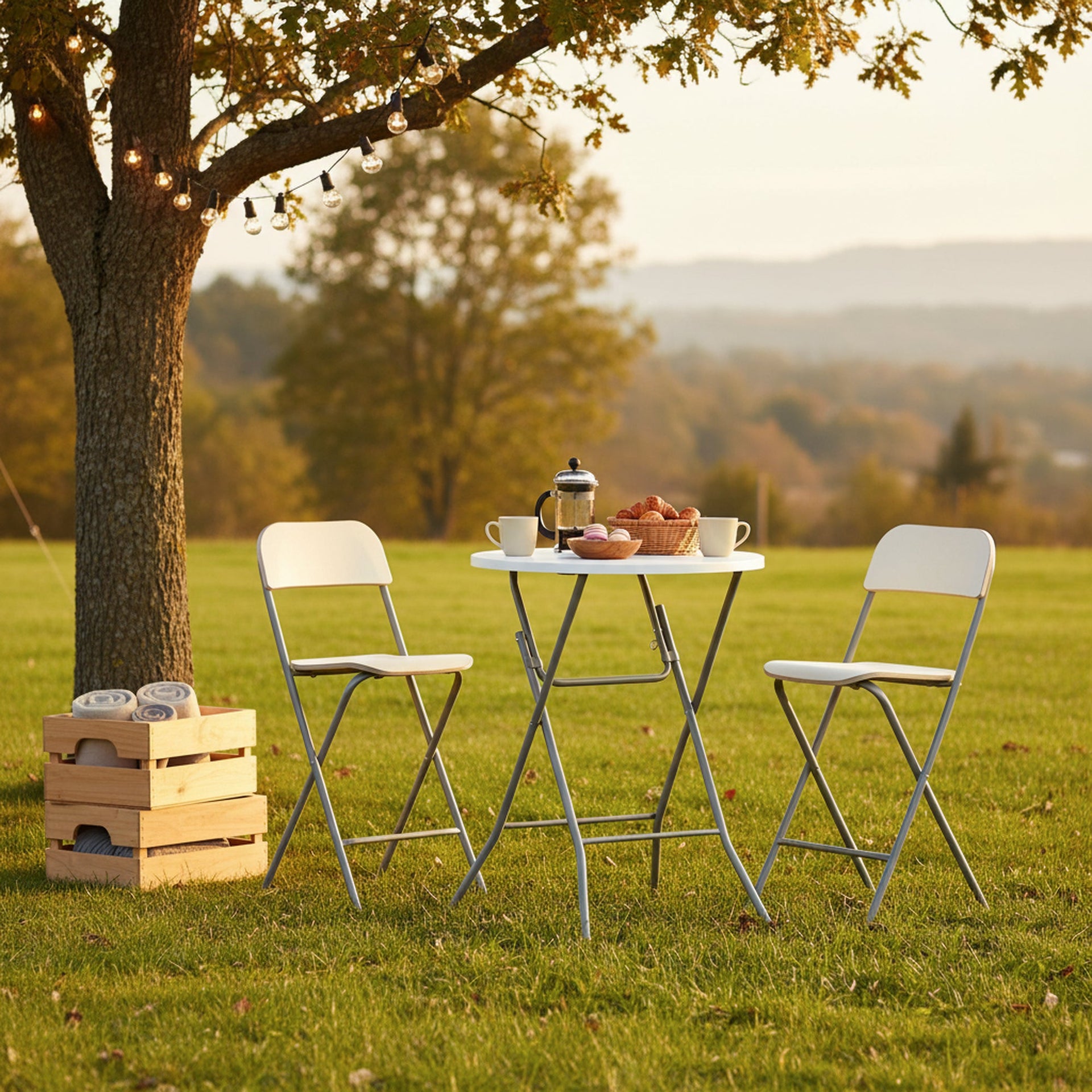 FurnitureR 31.5-Inch Round Folding Table, Portable Foldable Table, Heavy-Duty Metal Frame for Indoor Outdoor Use, Picnic, Party, Camping, Small Spaces