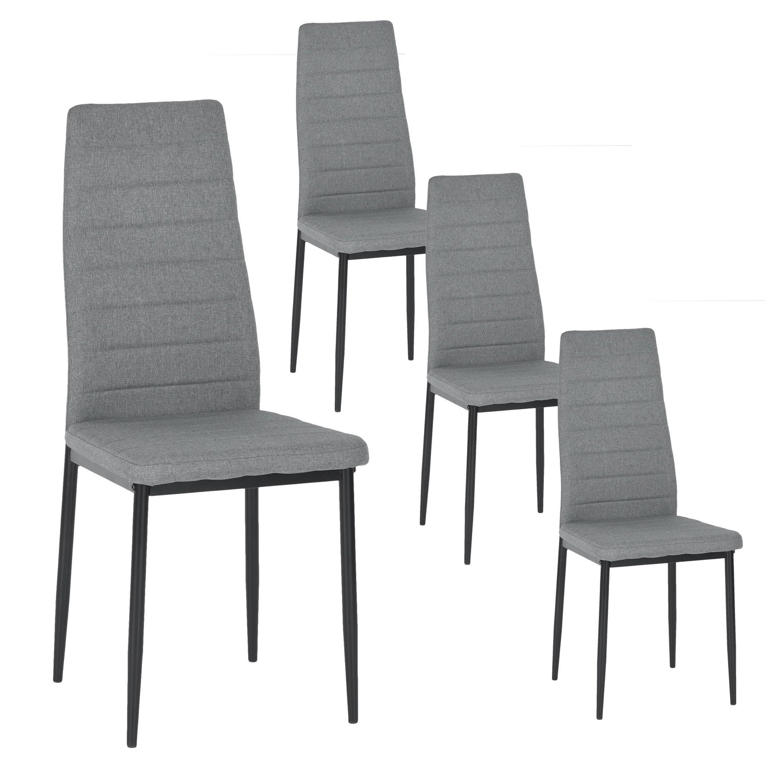 FurnitureR Dining Chairs Set of 4, Fabric Upholstered Padded Ergonomic High Back Chair Armless for Home Kitchen Dining Room, Space-Saving, Grey