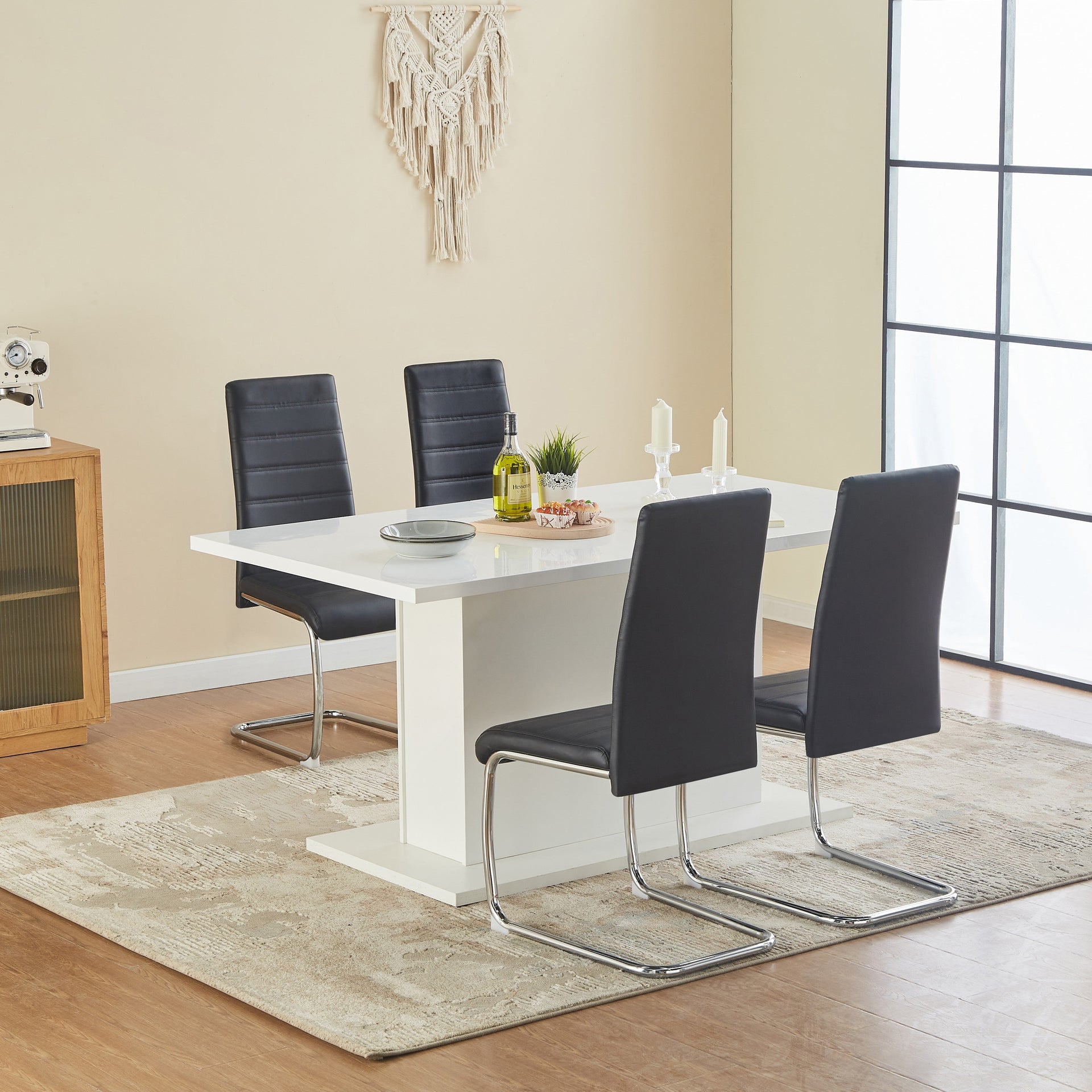 FurnitureR Office Guest Chair Ergonomic No Wheels, Dining Chair Armless Back Support Comfy with PVC Seat Back and Sled Base, Meta Frame, 4PCS, Black