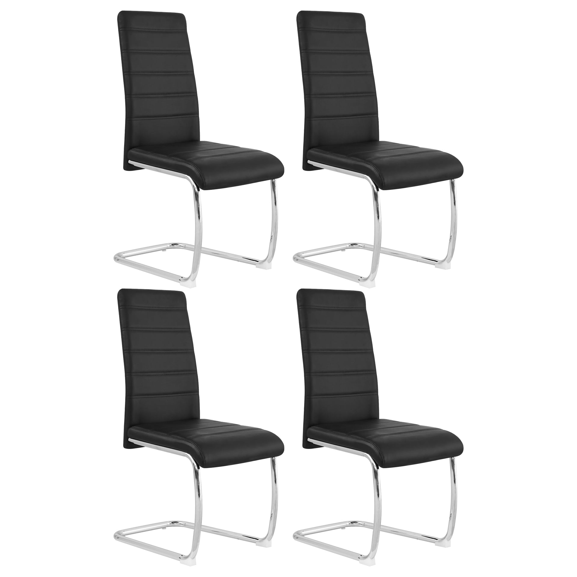 FurnitureR Office Guest Chair Ergonomic No Wheels, Dining Chair Armless Back Support Comfy with PVC Seat Back and Sled Base, Meta Frame, 4PCS, Black