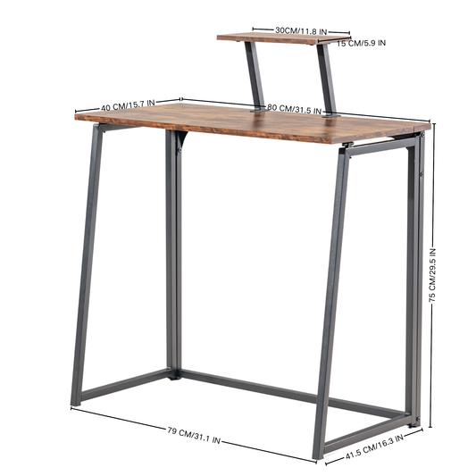 Folding Desk 31.5 Inch, Simple Compact Writing Study Table with Removable Monitor Stand, Portable Standing Desk Work Station Brown