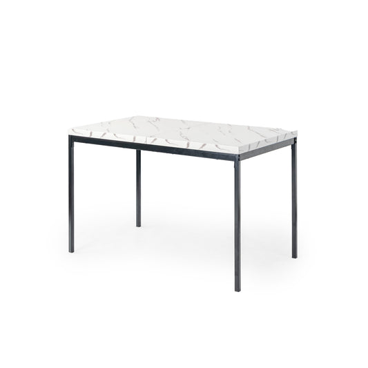FurnitureR 47-Inch Rectangular Dining Table with Marble-Style Top, Modern Kitchen Table with Metal Legs for Dining Room Apartment