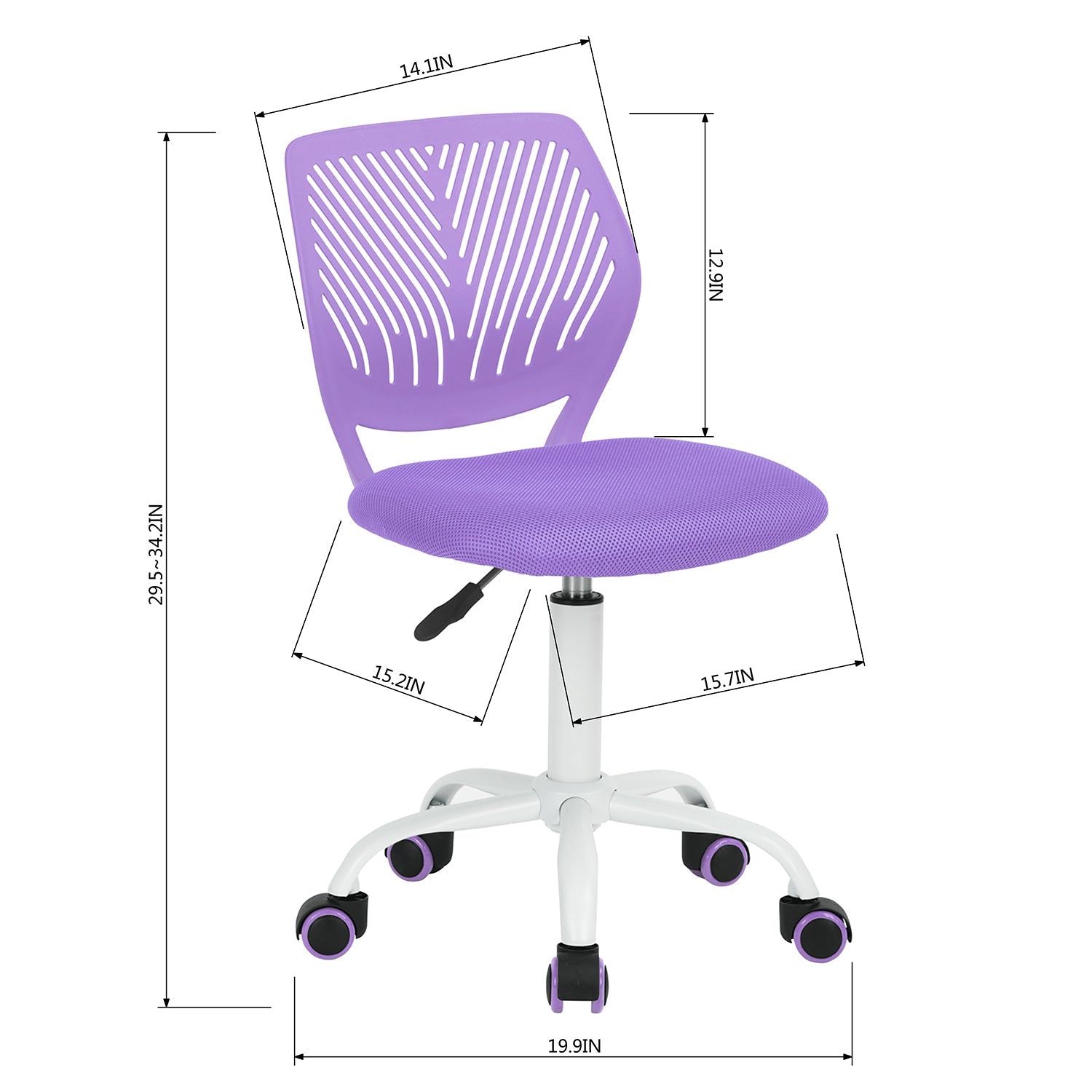FurnitureR Desk Chair Small Study Chairs Armless for Teens, Swivel Rolling Lightweight Mid Back Task Chair with Wheels and Mesh Padded Cushion, Purple