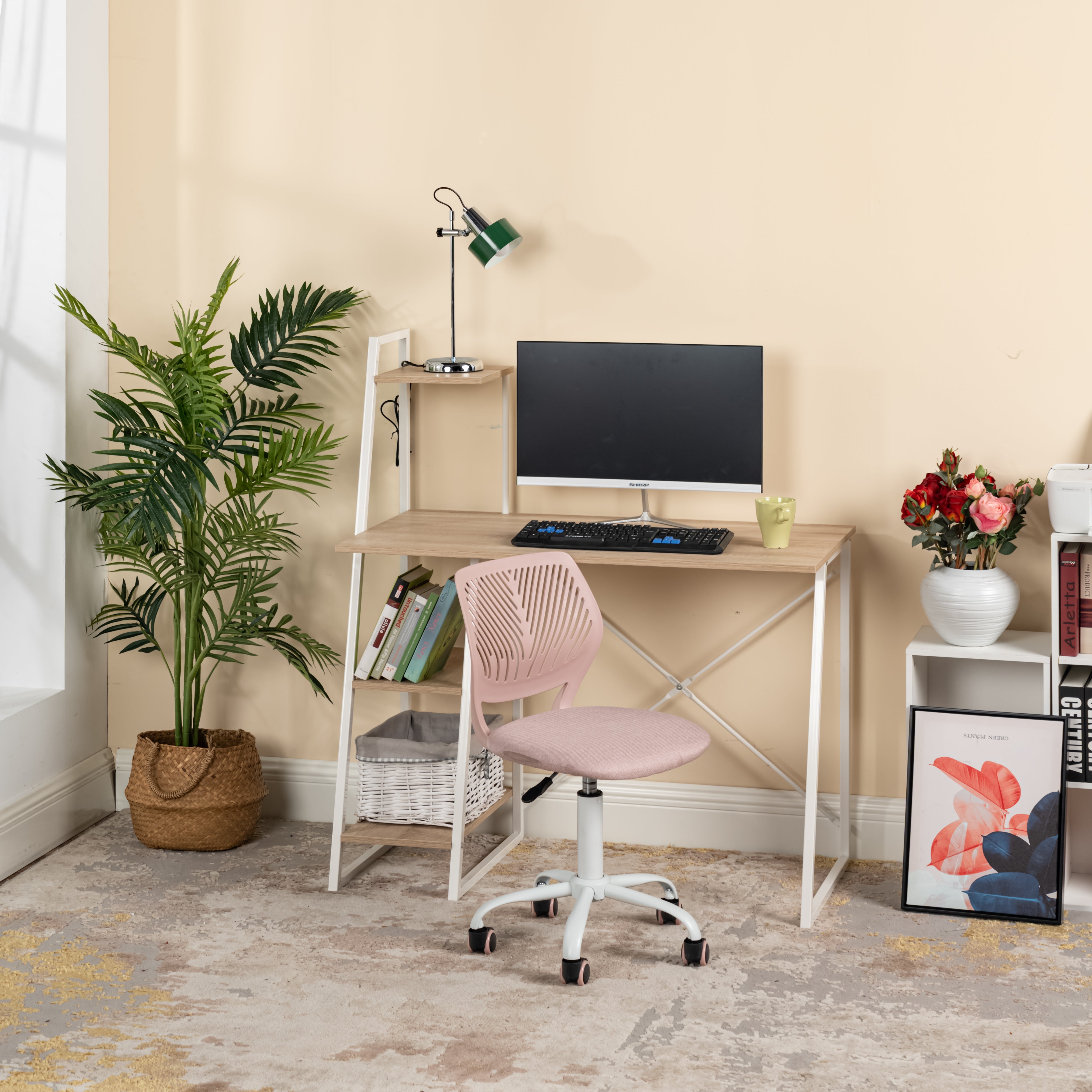FurnitureR Adjustable Pink Swivel Task Chair with Breathable Back and Padded Seat, Kids & Home Office Chair