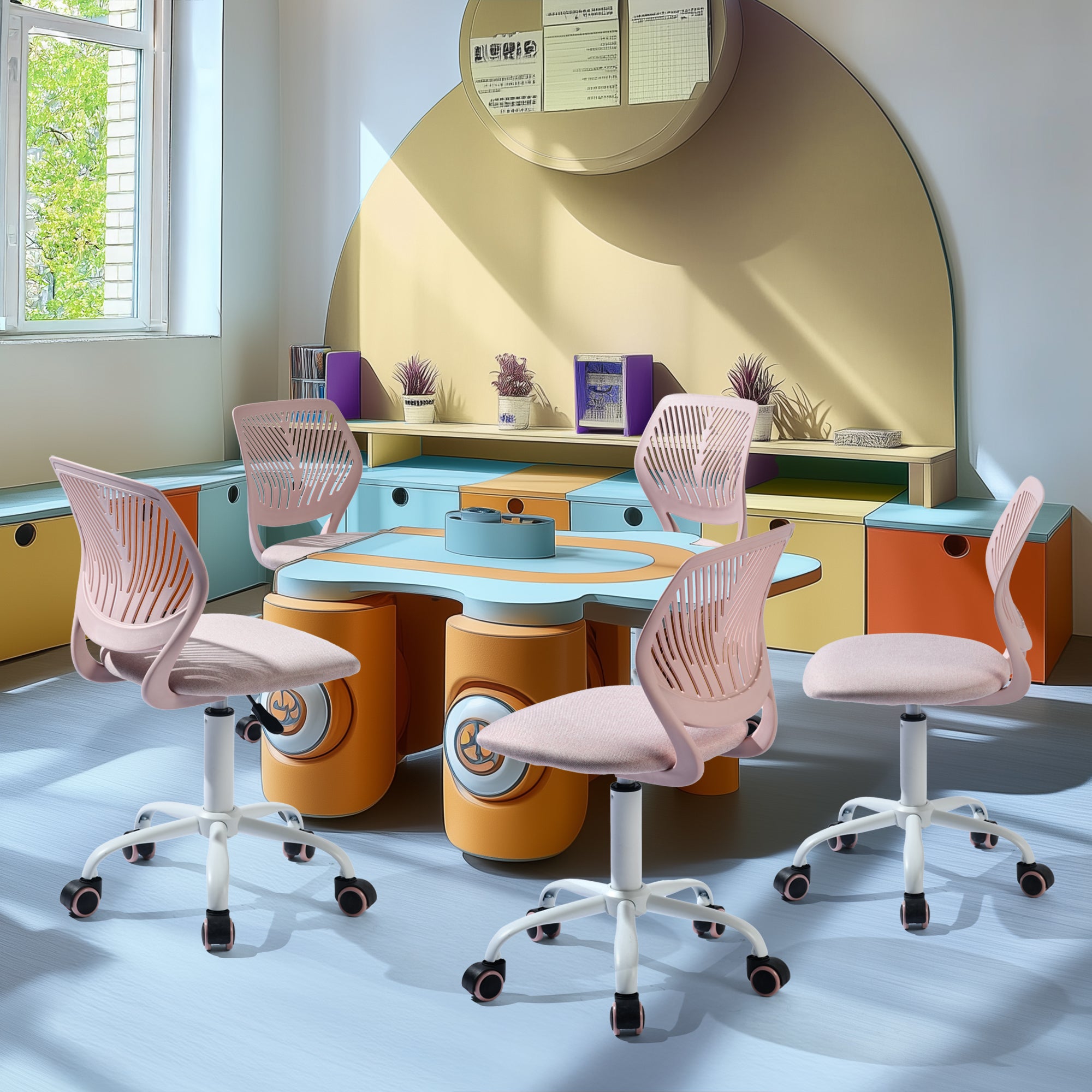 FurnitureR Adjustable Pink Swivel Task Chair with Breathable Back and Padded Seat, Kids & Home Office Chair